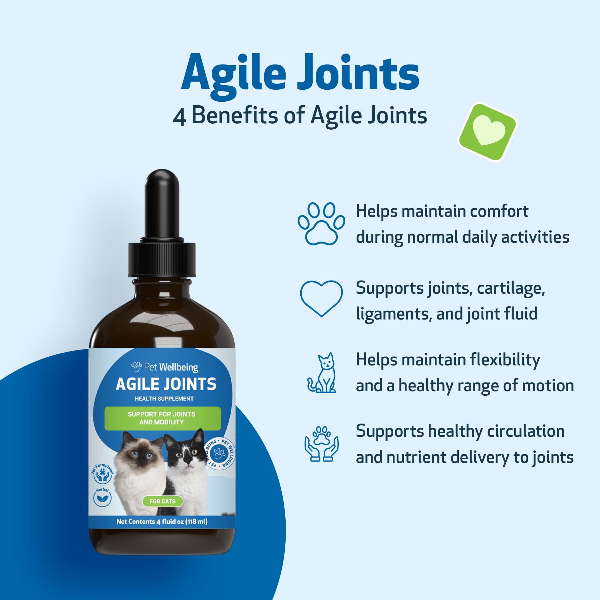 Pet Wellbeing Agile Joints for Cats - Veterinarian-Formulated - Hip and Joint Health, Mobility, Devils Claw, Boswellia, Joint Li