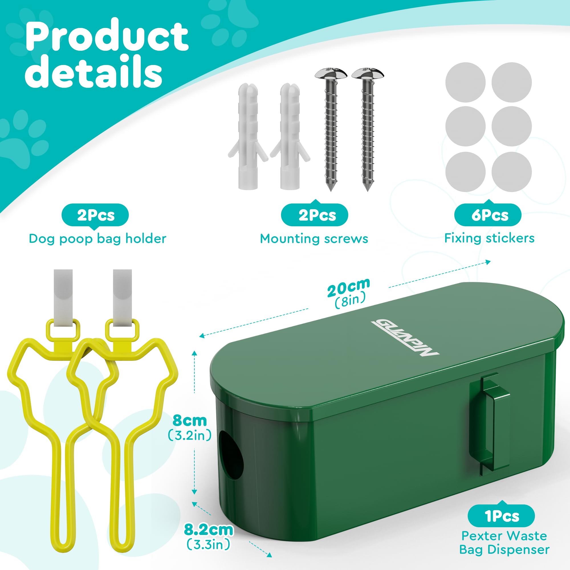 Dog Poop Bag Dispenser Wall Mount With 2Pcs Holders, Magnetic Door Closure,Metal,Corrosion-Resistant,High Capacity,Suitable For