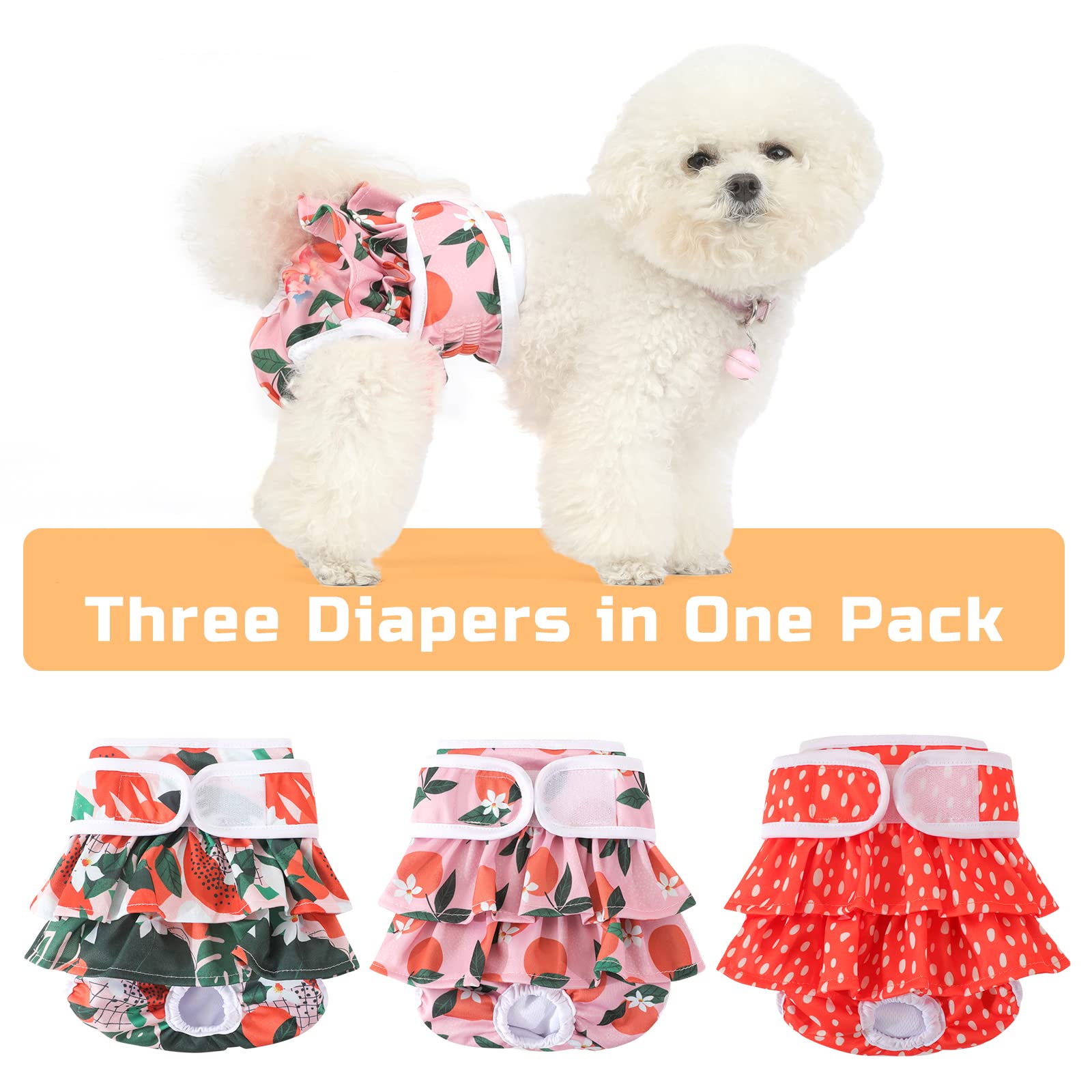 Reusable Dog Diapers Female 3 Pack Reusable Premium Highly Absorbent Doggie Diapers, Flexible Puppy Diapers, Durable Leak-Proof