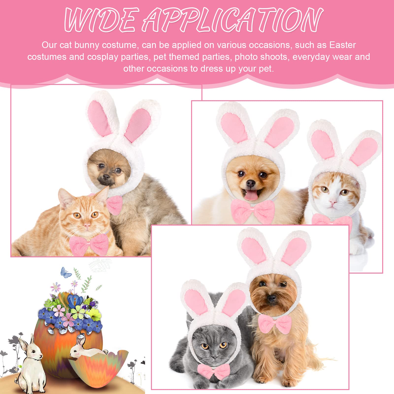 6 Pieces Easter Cute Costume Bunny Rabbit Hat With Ears Cat Bowtie Collar Tail For Cats And Small Dogs Party Costume Easter Pet