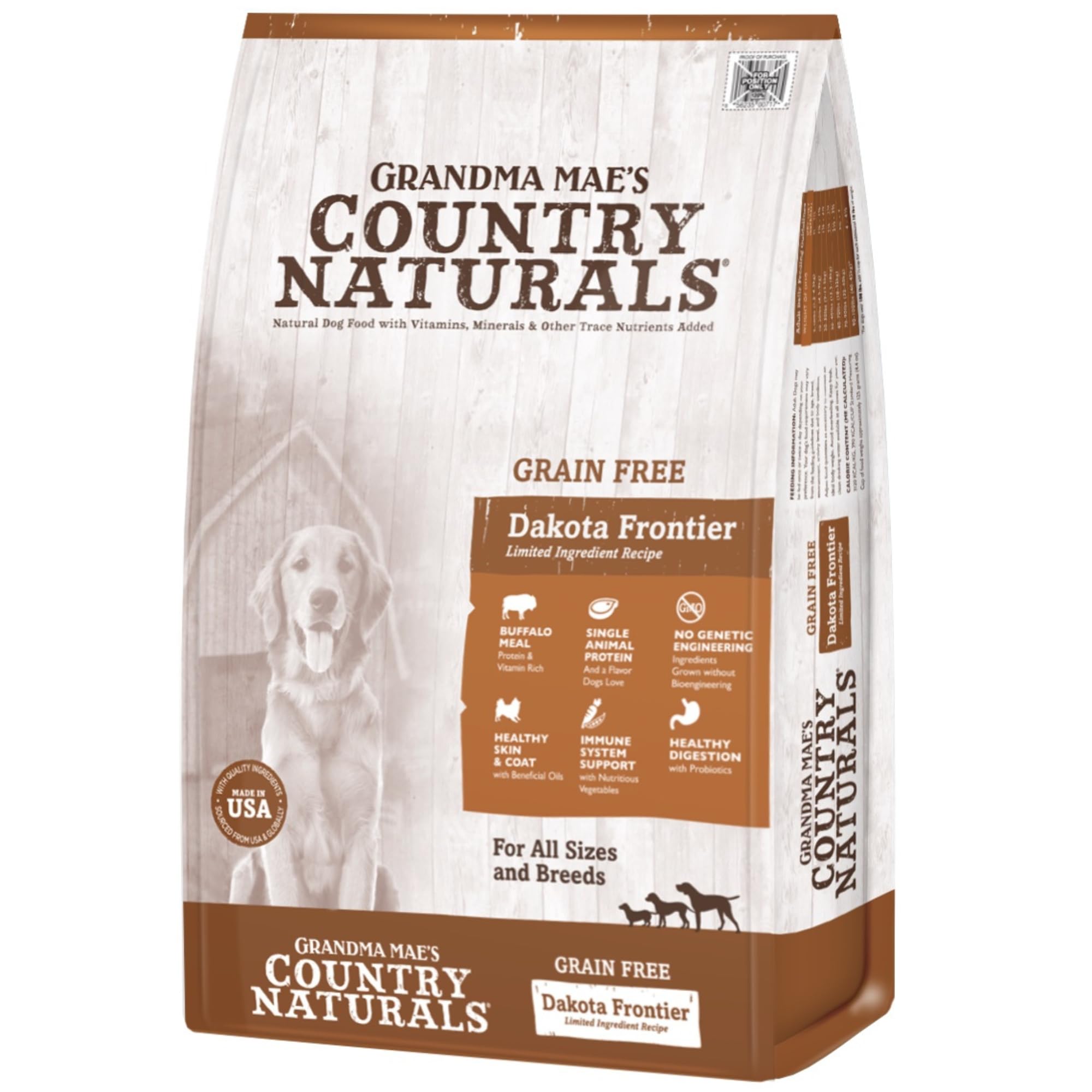 Grandma Maes Country Naturals Dry Dog Food, Grain Free Dakota Frontier Formula, Buffalo, Slow Cooked & Nutrient Dense, Made in U