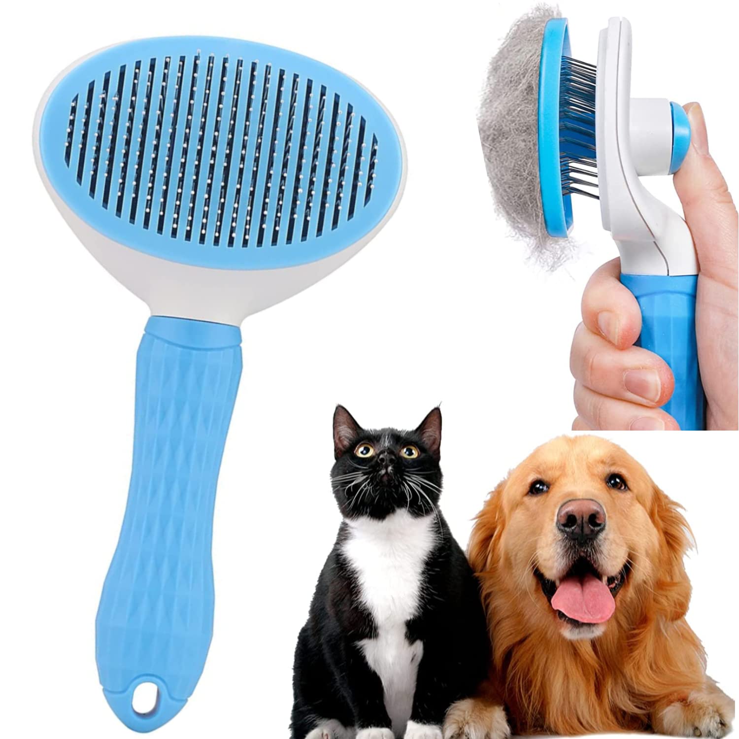 Jiya Enterprise Self Cleaning Slicker Brush, Pet Grooming Shedding Brush For Dogs And Cats  Easy To Remove Loose Undercoat, Pet