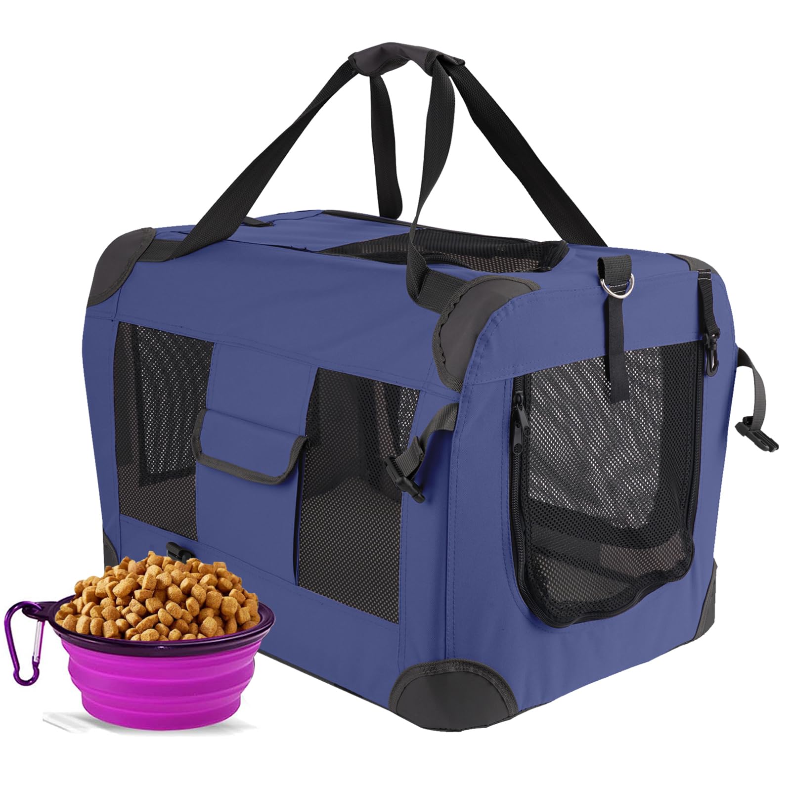 Hepeeng Cat Carrier Pet Carrier Bag Dog Crate 24x 16x 16Portable Collapsible with Soft Warm Blanket/Bowl for Puppy Up to 25 lbs 