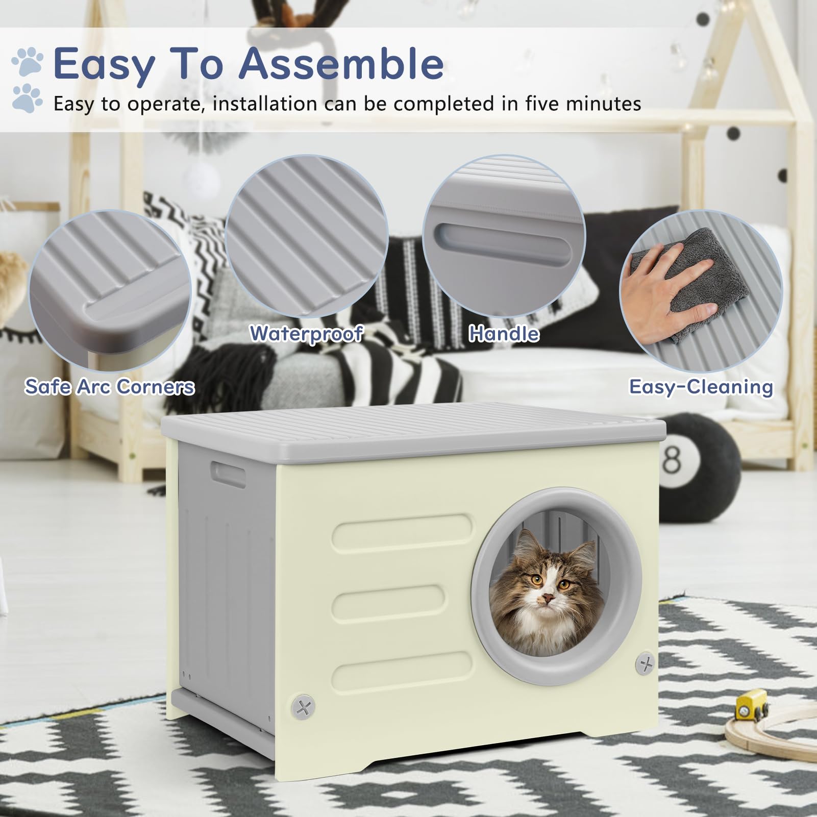 Plastic Cat House For Outdoor Indoor Use, Stackable Feral Cat Shelter Indoor Cat House Weatherproof Waterproof Elevated, With 2-