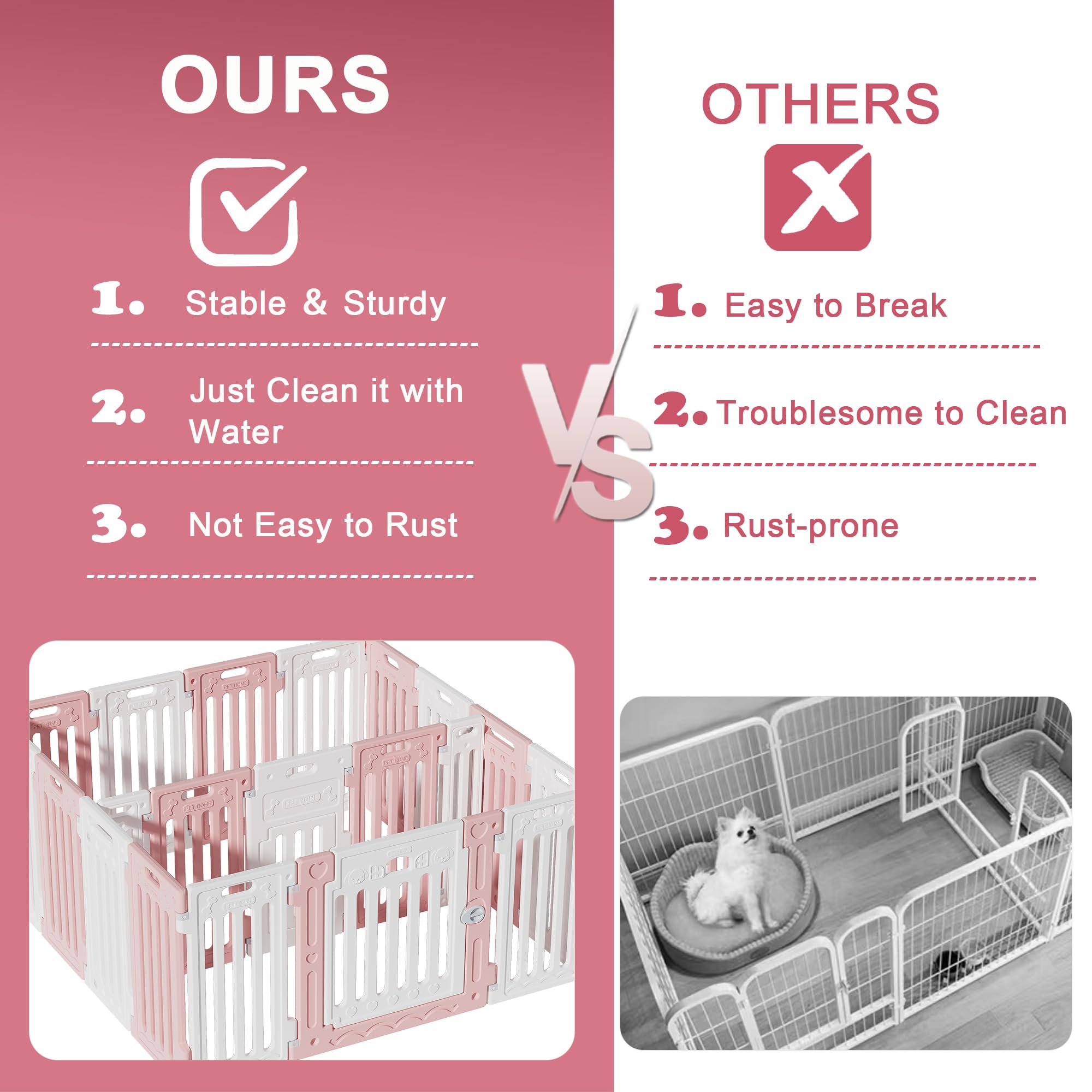 Aoole 2 Room Dog Playpen With Door,Diy Shape Combination Puppy Pen,16-Panel+2 Link Piece+Large Door+Small Door,25.5'' H Dog Fenc