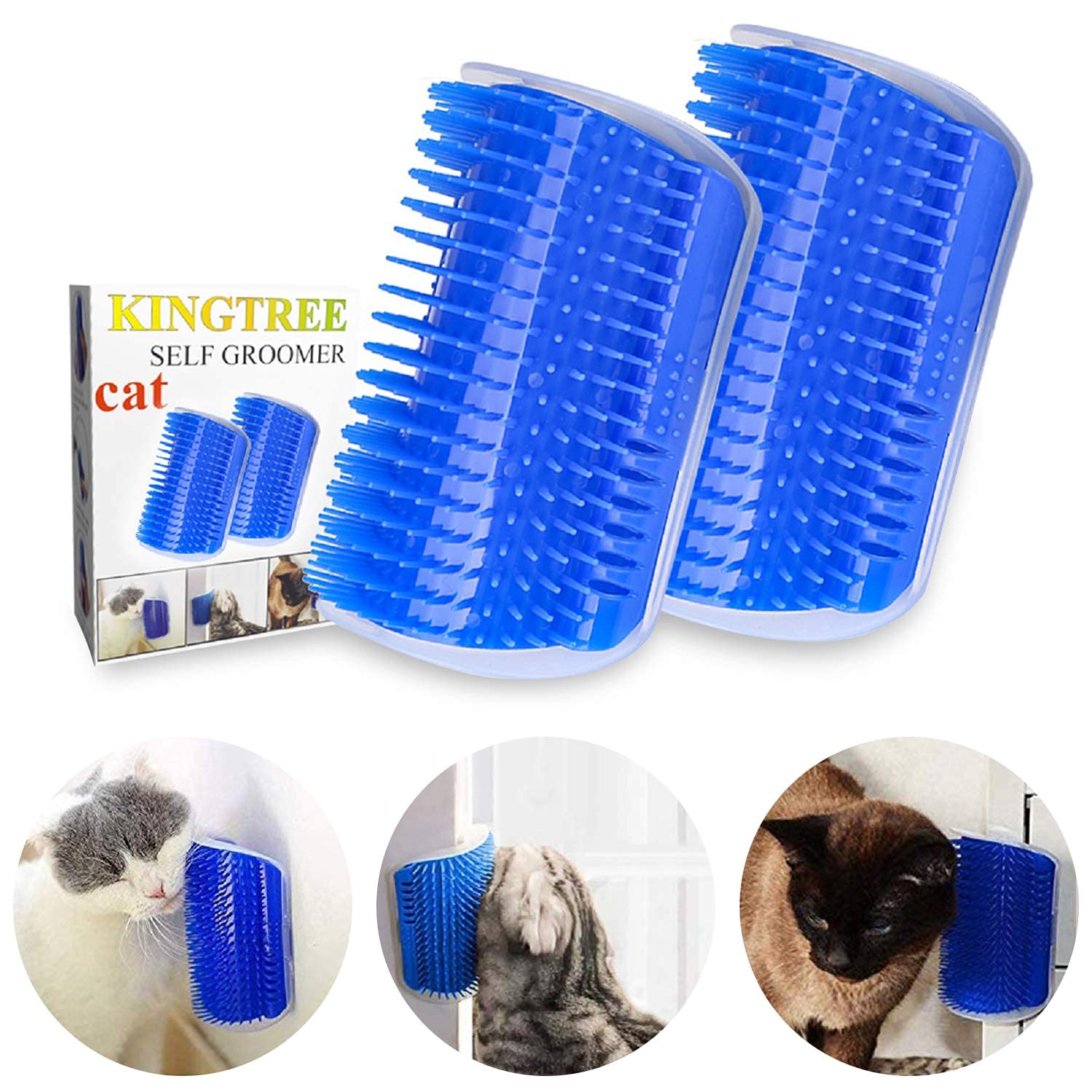 Kingtree Cat Corner Brush, 2 Pack Cat Self Groomer Wall Corner Brushes For Indoor Cats, Soft Pet Self Grooming Brushes Corner Sc