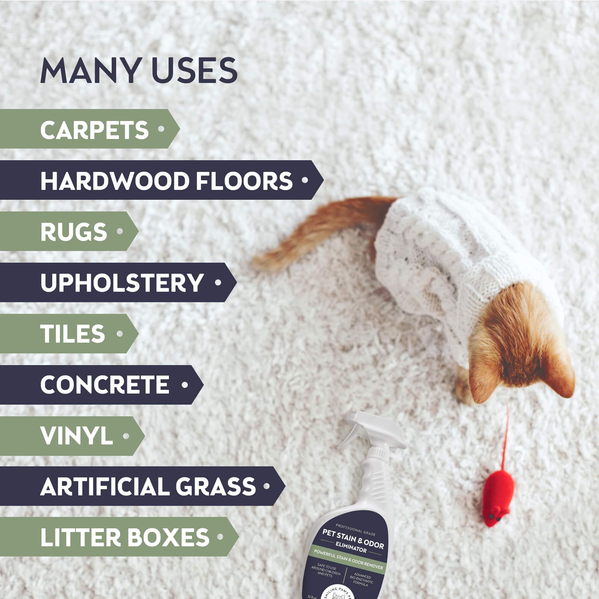 Smiling Paws Pets Cat Urine Odor Remover, Professional Dog Urine Cleaner Solution, Pet Odor & Scent Eliminator - Remove Dog & Ca