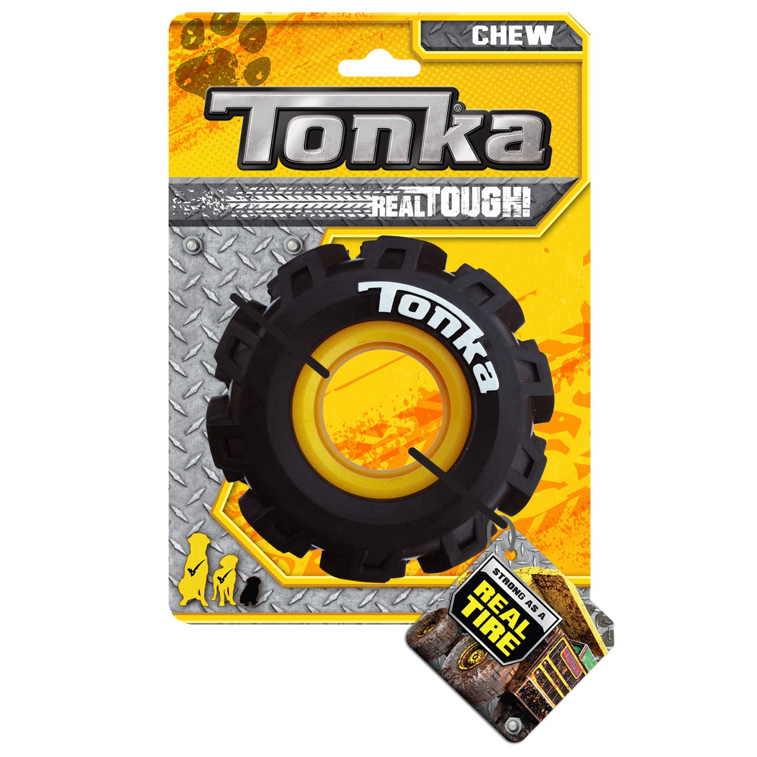 Tonka Seismic Tread Dog Toy With Interactive Feeder, Lightweight, Durable And Water Resistant, 4 Inches, For Medium/Large Breeds, Single Unit, Yellow/Black