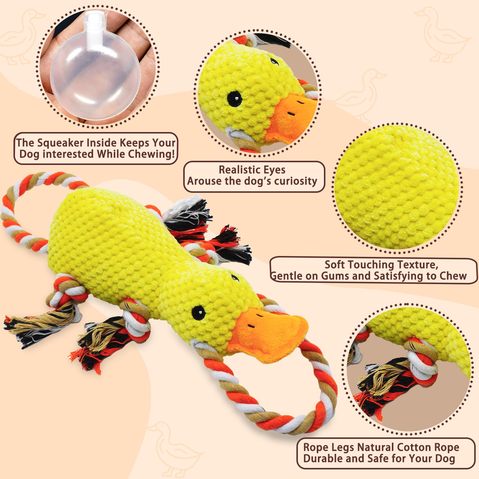 Yzhduxiu Tug Of War Dog Toy, Squeaky Dog Toys For Aggressive Chewers, Interactive Duck Puppy Toys To Keep Them Busy