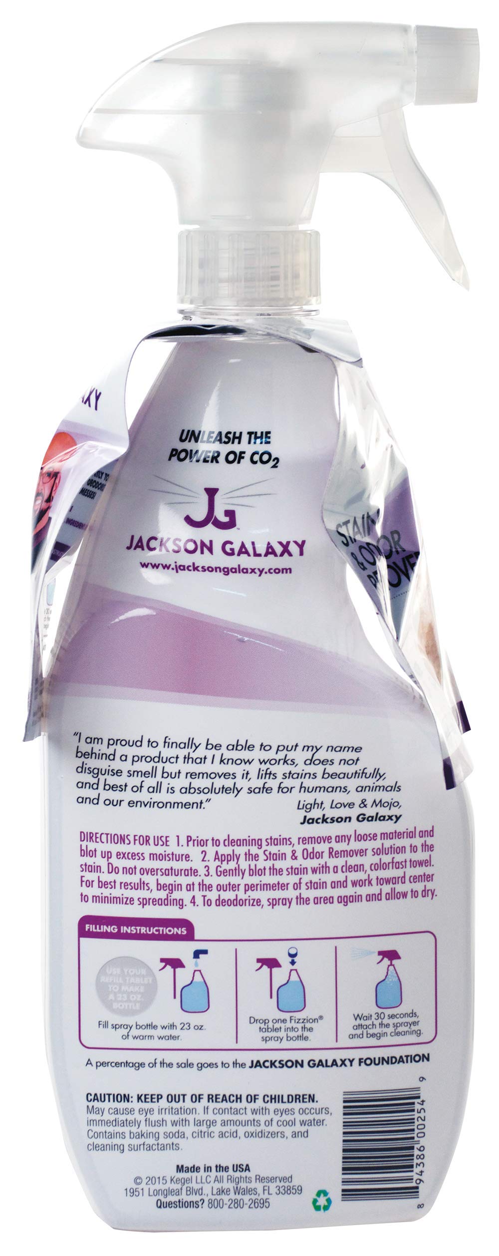 Jackson Galaxy: Stain & Odor Remover - Pet Urine Remover - 23 Oz Bottle - 2 Fill Tablets Included - Eliminates Pet Stains & Odor