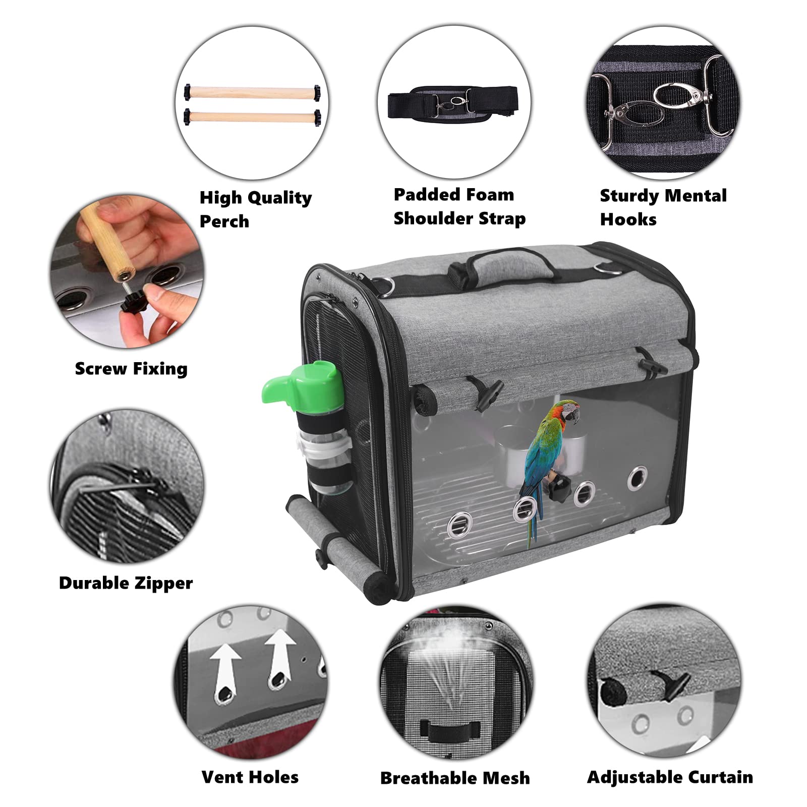 Suertree Bird Carrier Bag Bird Travel Cage With Stand, Lightweight Backpack For Parrot, Portable Bird Travel Bag, Pet Transparent Breathable Travel Cage