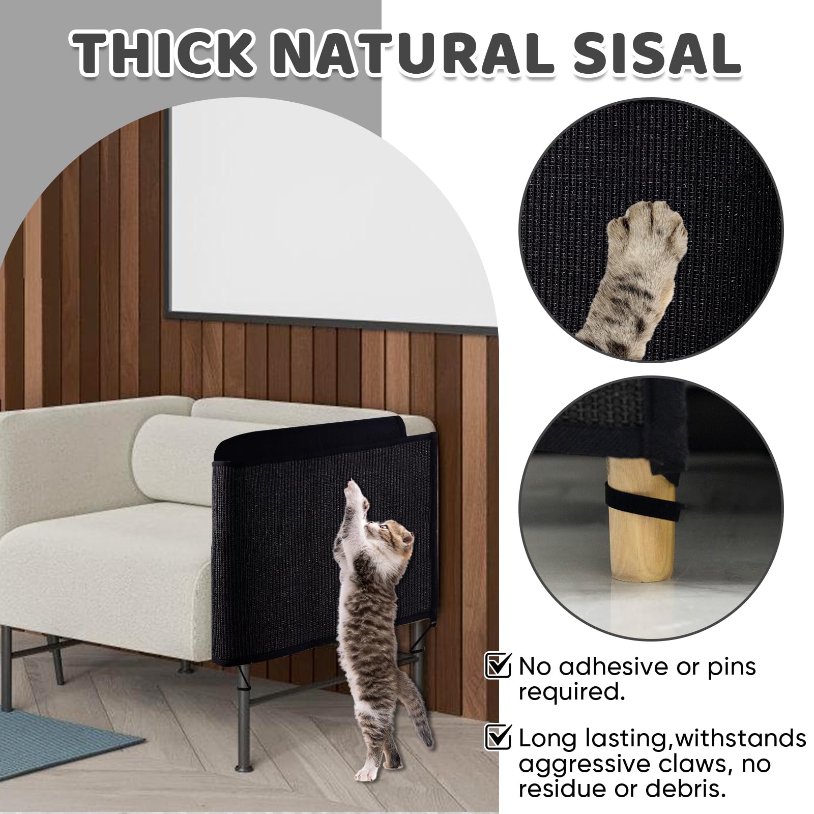 Natuya Cat Scratch Furniture Couch Protector - Large Sisal Cat Scratching Pad Sofa Corner Arm Shield, Cat Scratcher For Sofa (Bl