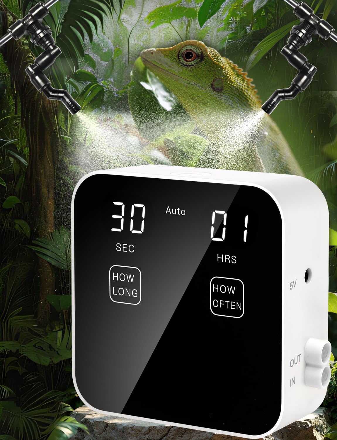Reptile Mister Automatic, Quiet Reptile Misting System With Timer, Reptile Fogger Humidifiers With Fine Water Mist Nozzles, Terrarium Mister Humidifiers With Water Shortage Protection
