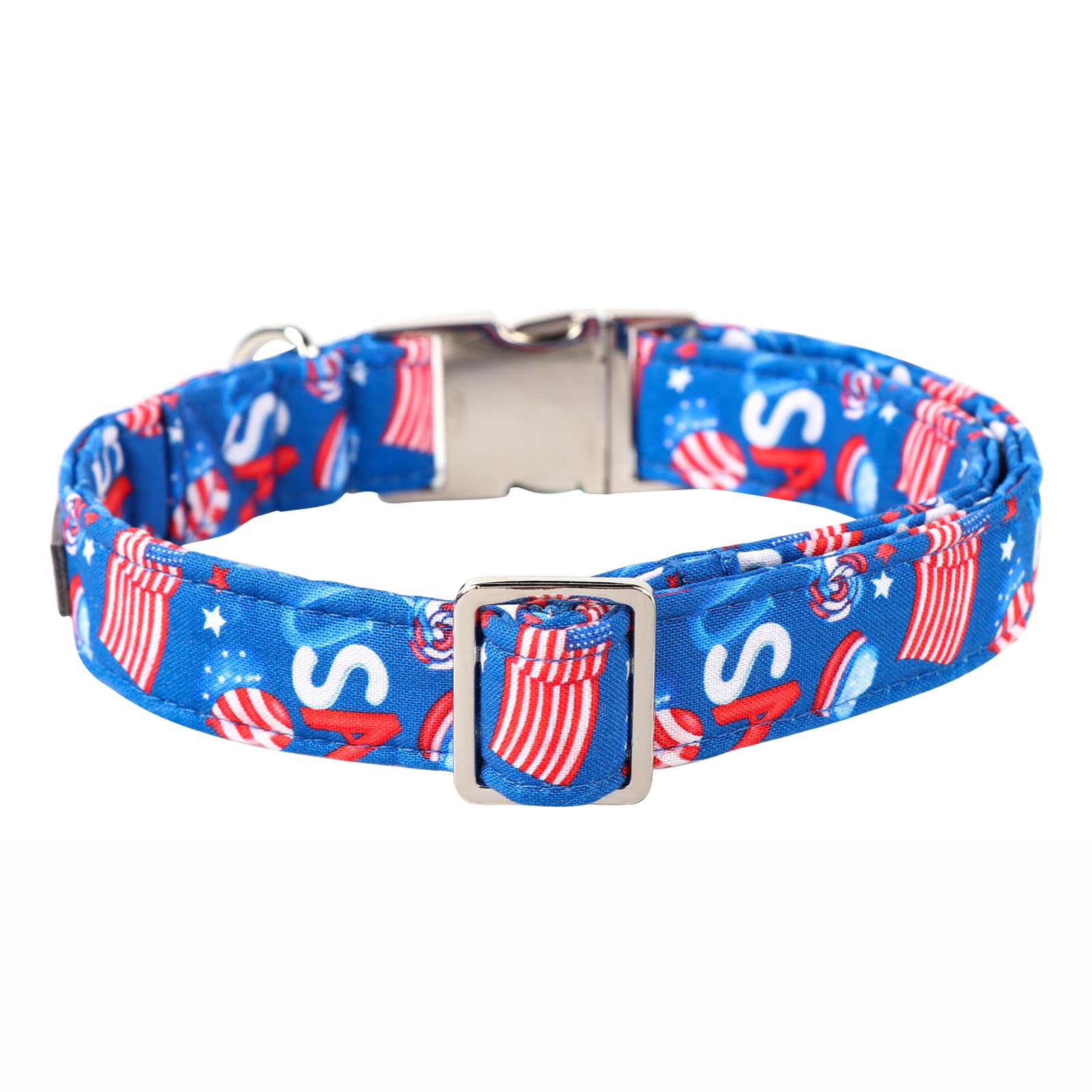 Lionet Paws Dog Collar, Comfortable Cute American Collar With Metal Buckle For Male Female Dogs, July Of 4Th, Large, Neck 16-24