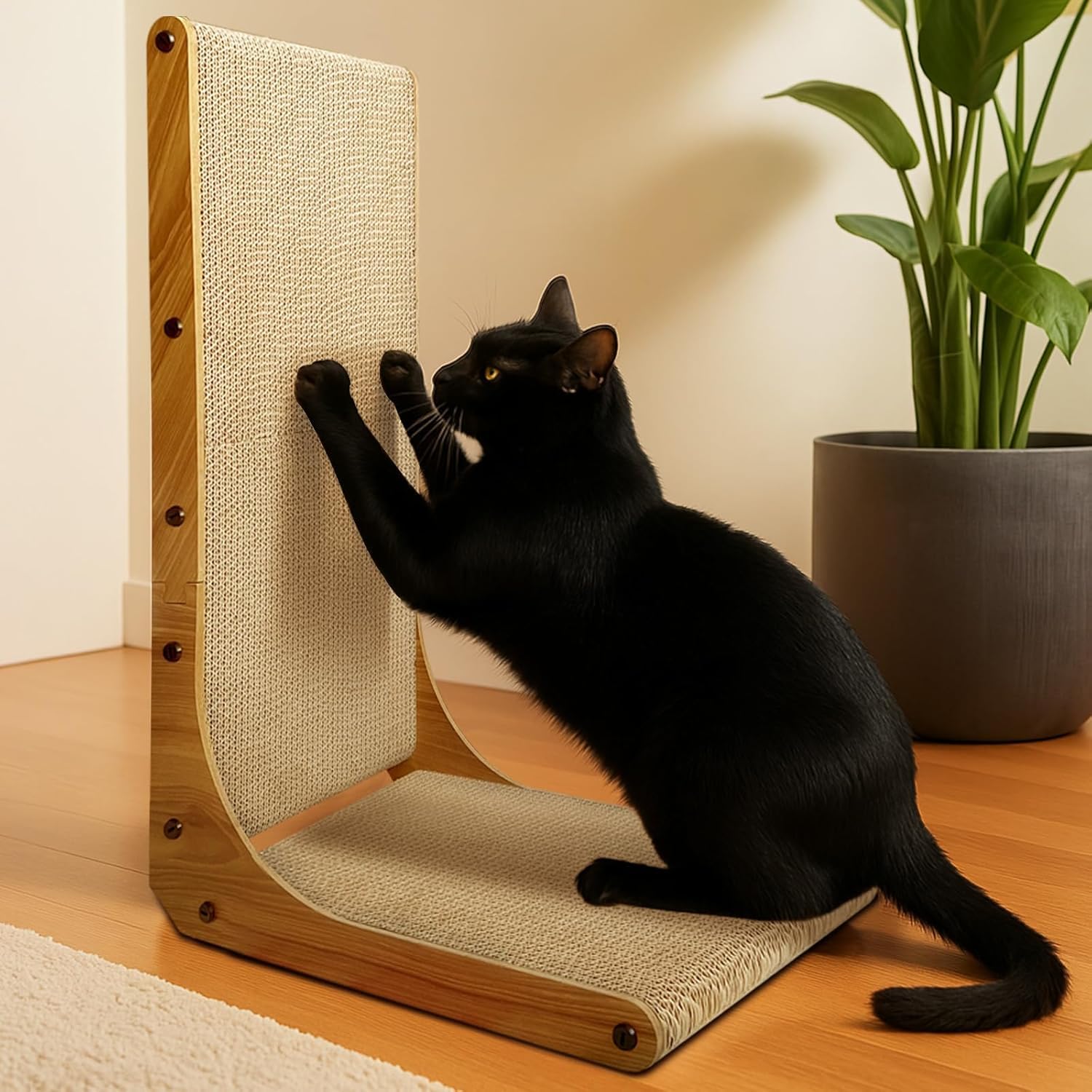 AGYM Cat Scratcher, 23 inch L Shape Cat Scratching Pad for Indoor Cats, Durable Sustainable Cardboard Scratcher, Recyclable Vert
