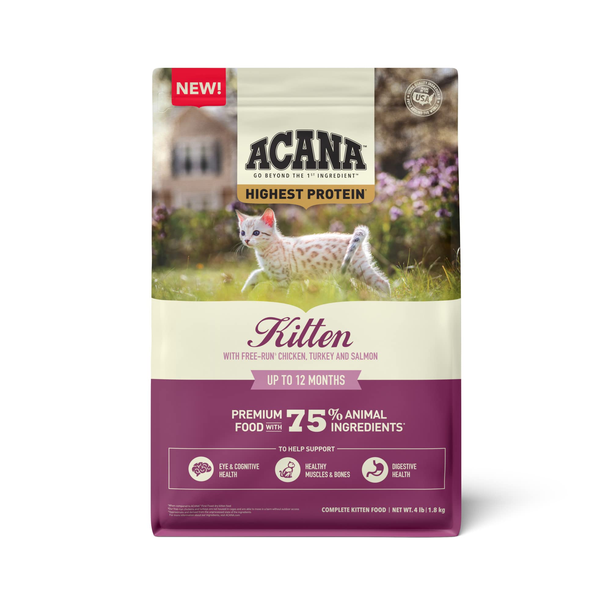 ACANA Highest Protein Dry Cat Food Kitten Recipe 4lb Bag