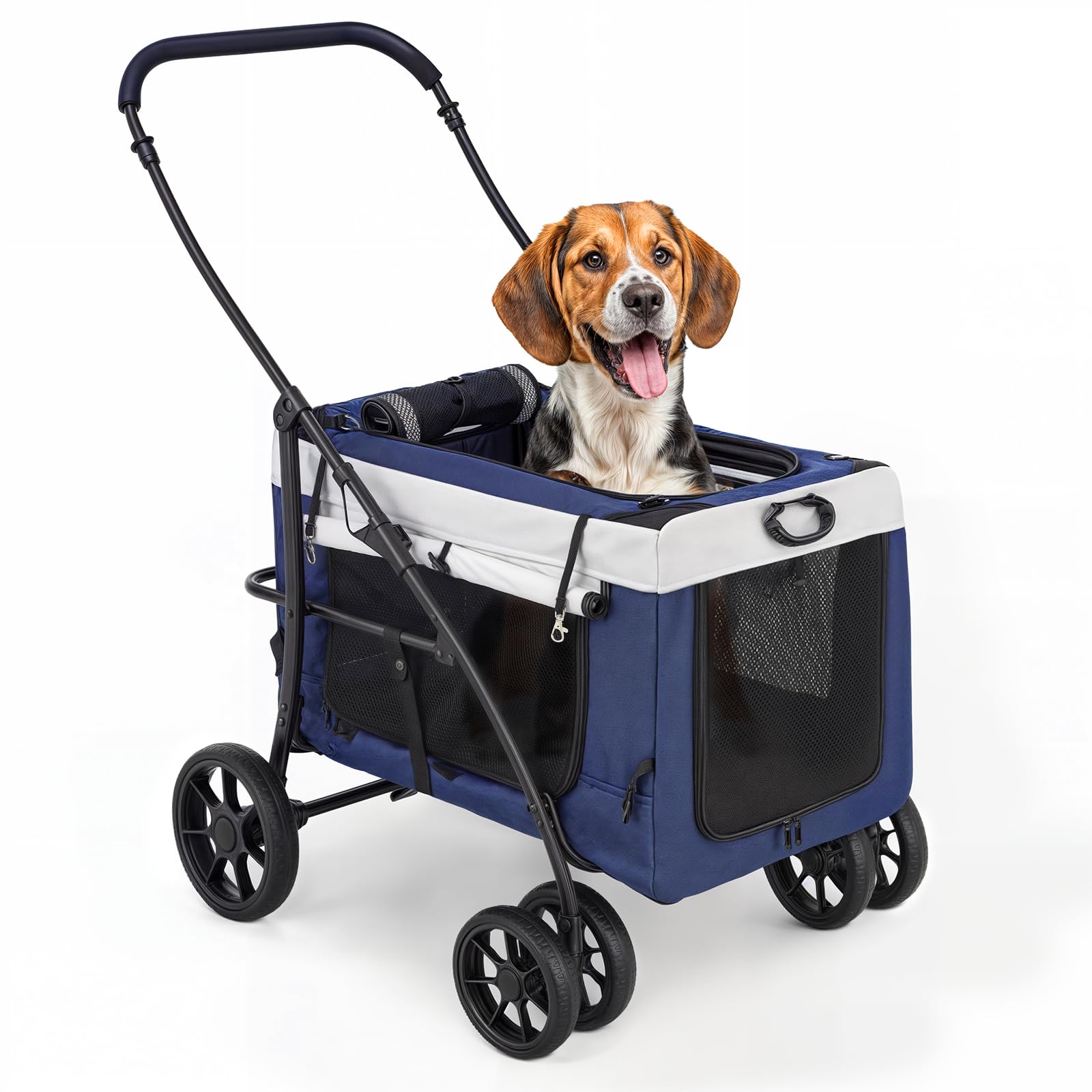 Monibloom Dog Cat Stroller For Dogs Cats, 4 Wheels Pet Stroller Jogger W/Detachable Carrier, Travel Strolling Cart, Soft Collaps