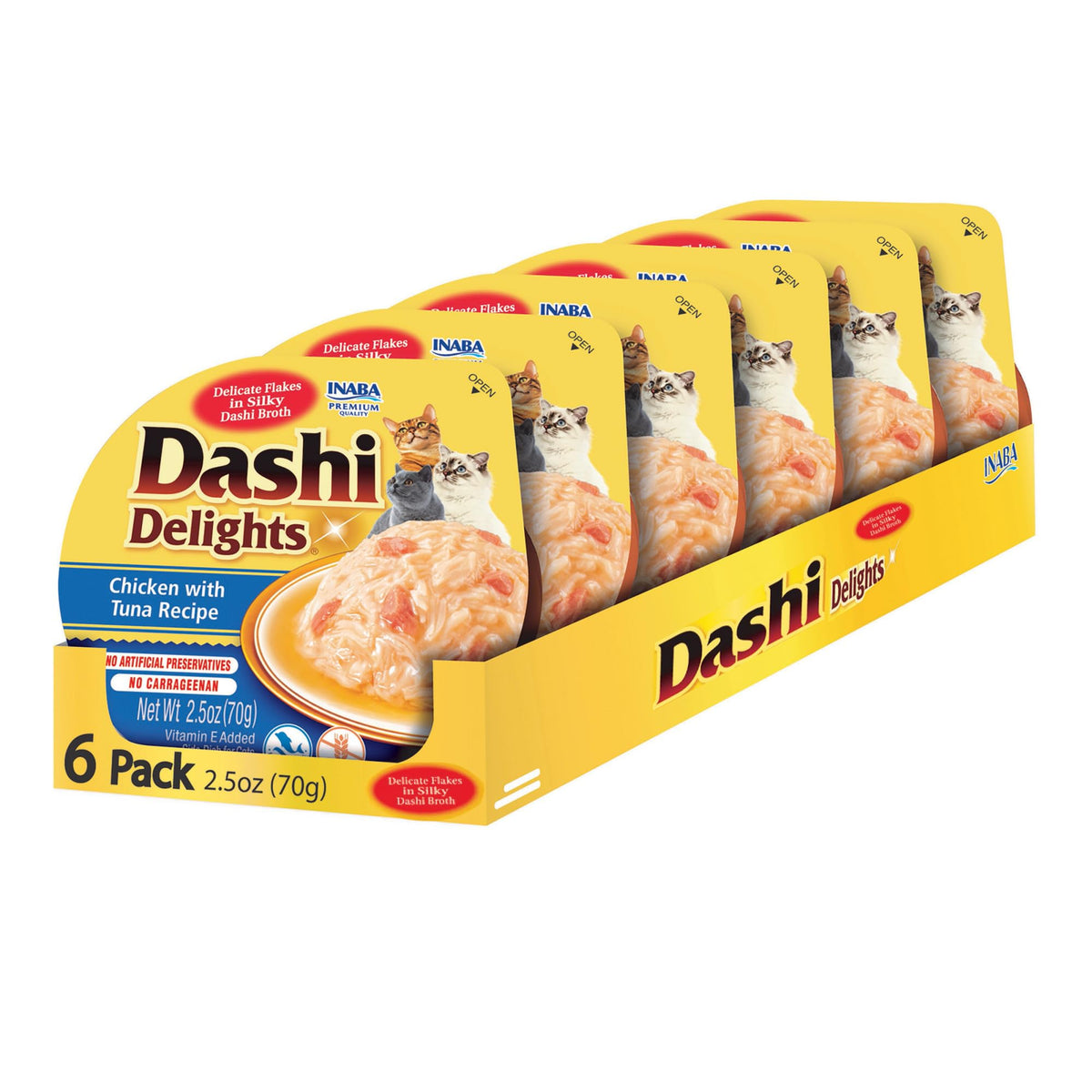 Inaba Dashi Delights For Cats, Shredded Chicken With Bonito Flake Broth, 2.5 Ounce Cup, 6 Cups Total, Chicken With Tuna Recipe
