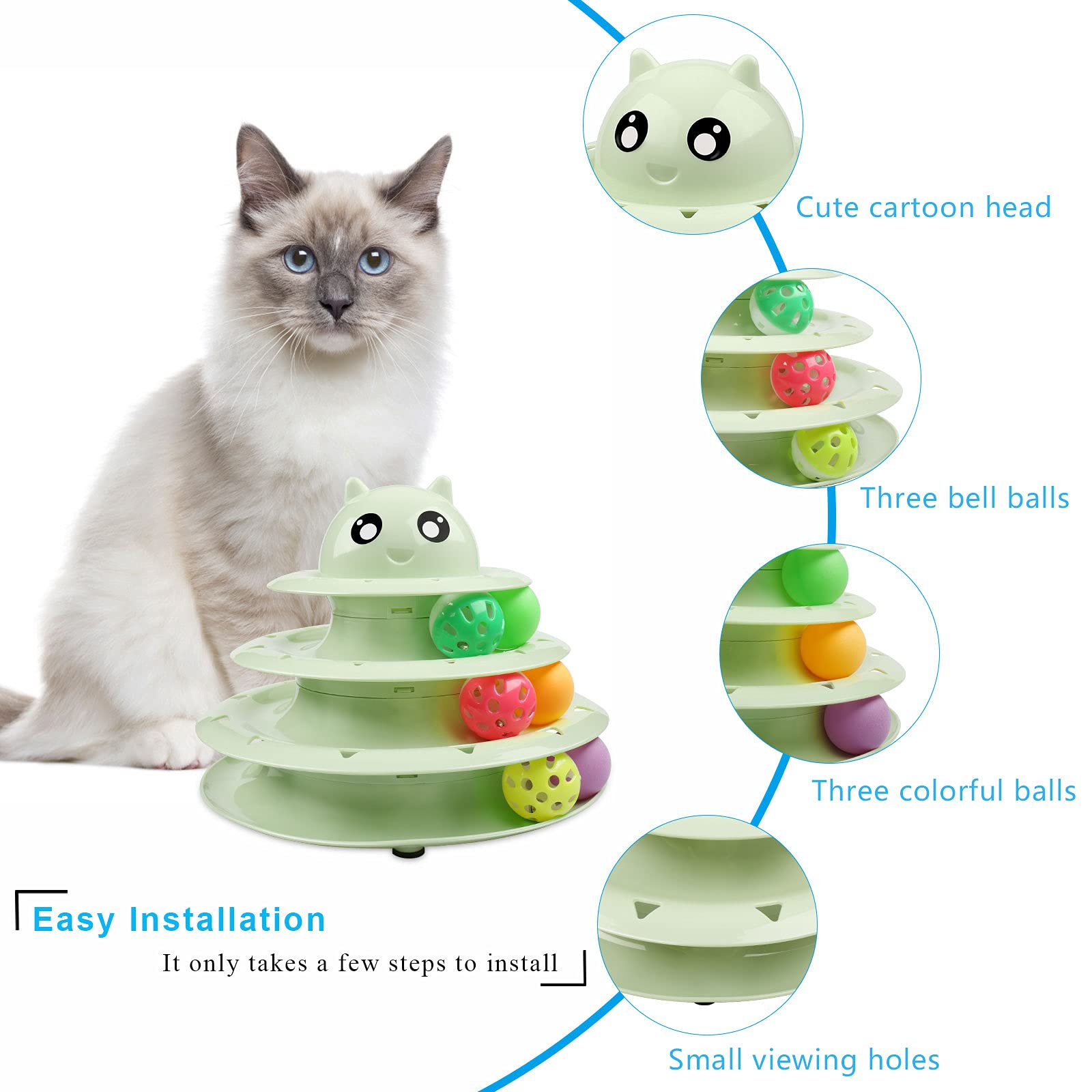 Upsky Cat Toy Roller 3-Level Turntable Cat Toy Balls With Six Colorful Balls Interactive Kitten Fun Mental Physical Exercise Puz