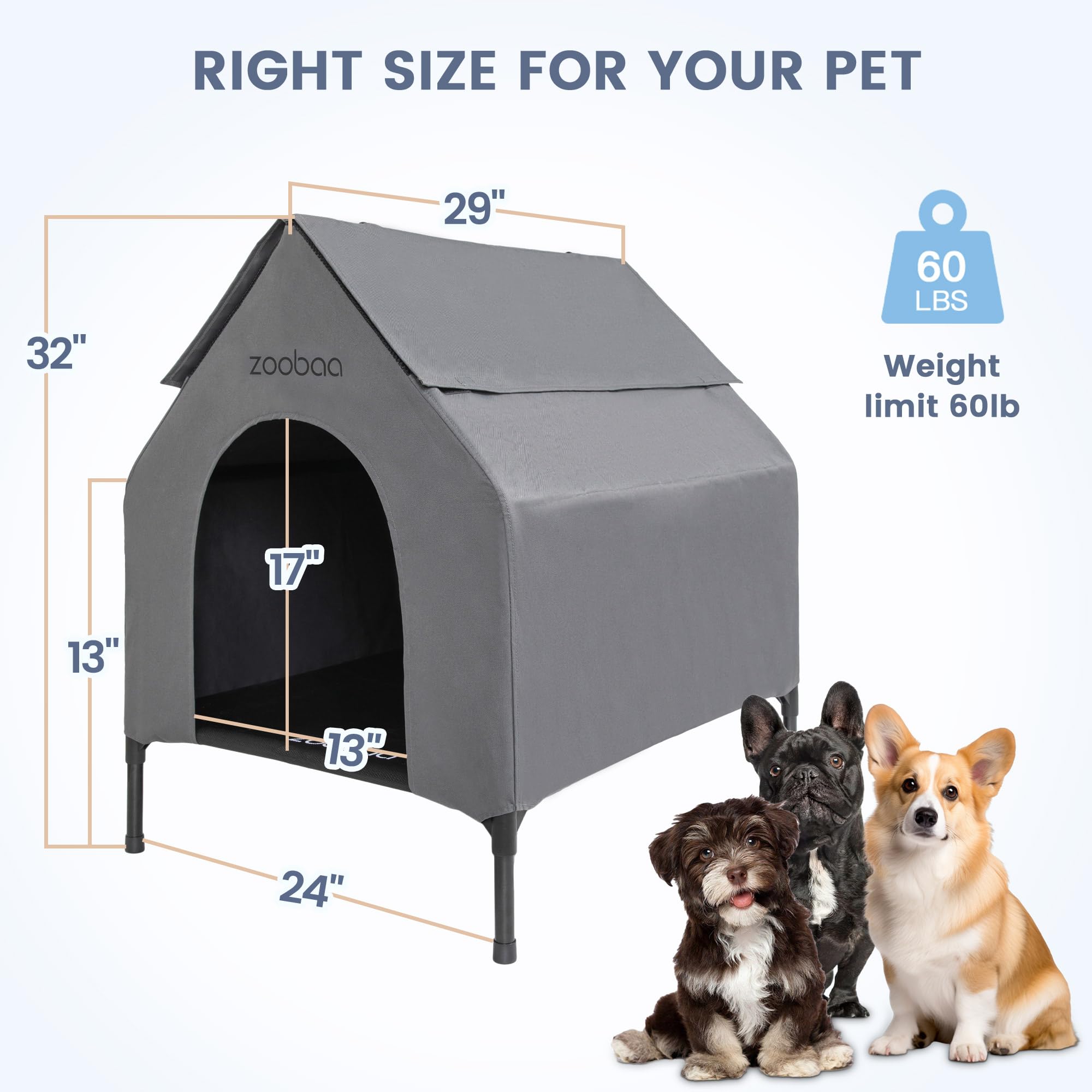 Zooba 29 2-in-1 Dog House for Medium Dogs, Elevted Dog House Outdoor/Indoor, Weatherproof Elevated Pet Shelter, Breathable Mesh