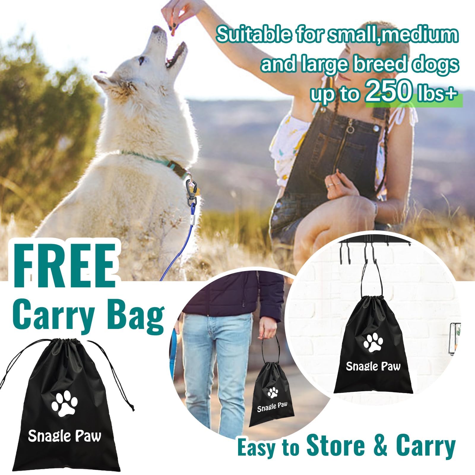 Tie Out Cable For Dogs, 100Ft Dog Leads For Yard Chew Proof, Heavy Duty Dog Tie Out Cable For Large Dogs Up To 250Lbs, Durable D