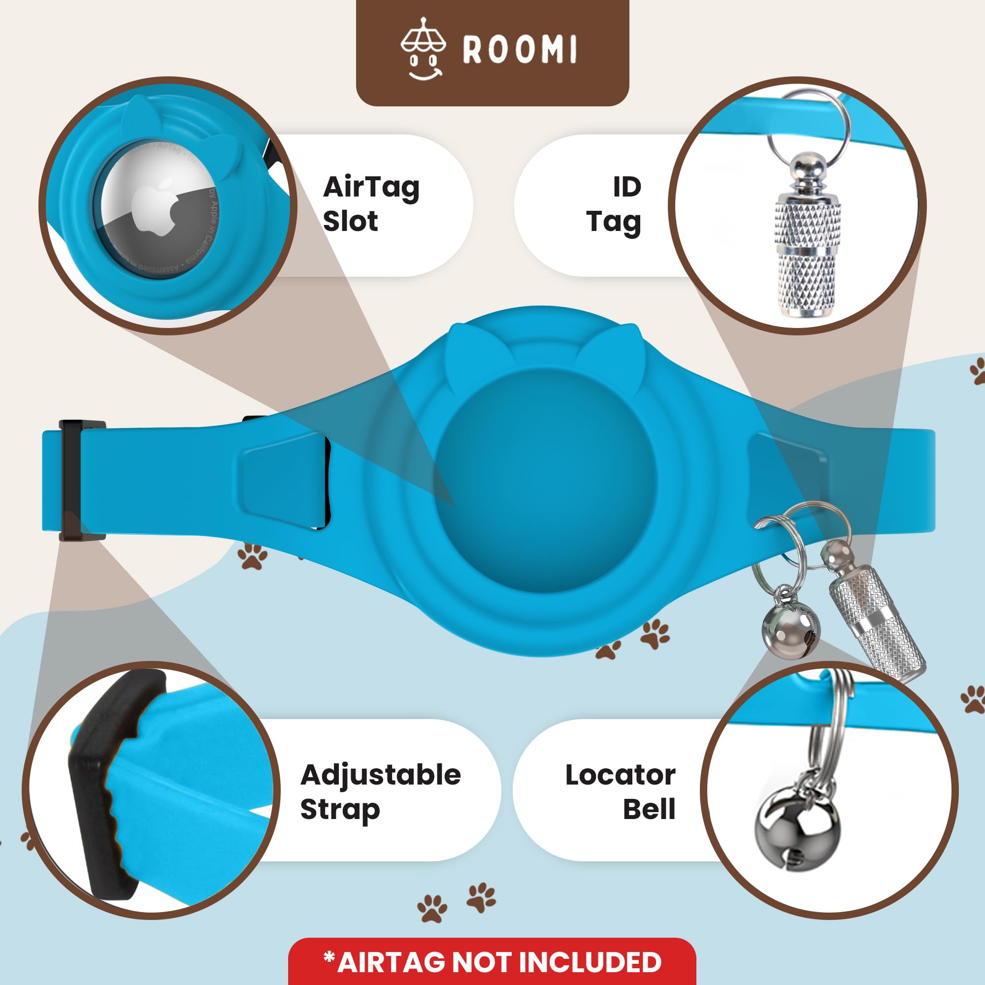 Hypoallergenic Apple Airtag Cat Collar With Breakaway Clasp, Bell & Id Tag. Compatible With Airtag. Waterproof & Lightweight Cat