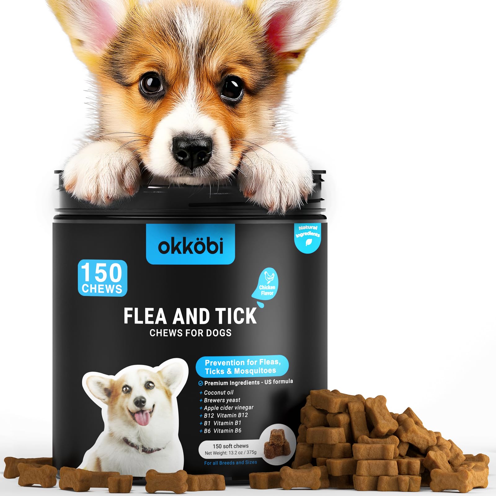 Flea and Tick Prevention Chewables for Dogs - 150 Chews - Flea & Tick Control - Vet-Approved Oral Treatment - Chicken Flavor - U