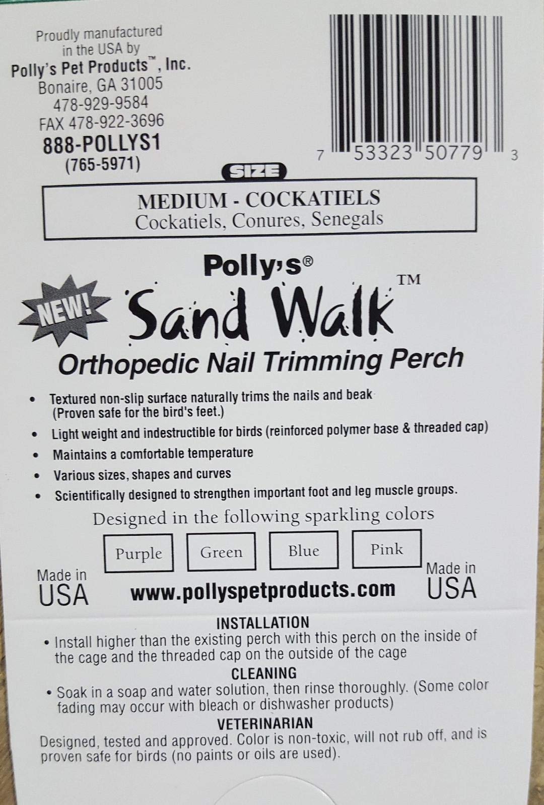 Polly'S Sand Walk Orthopedic Bird Perch, Medium