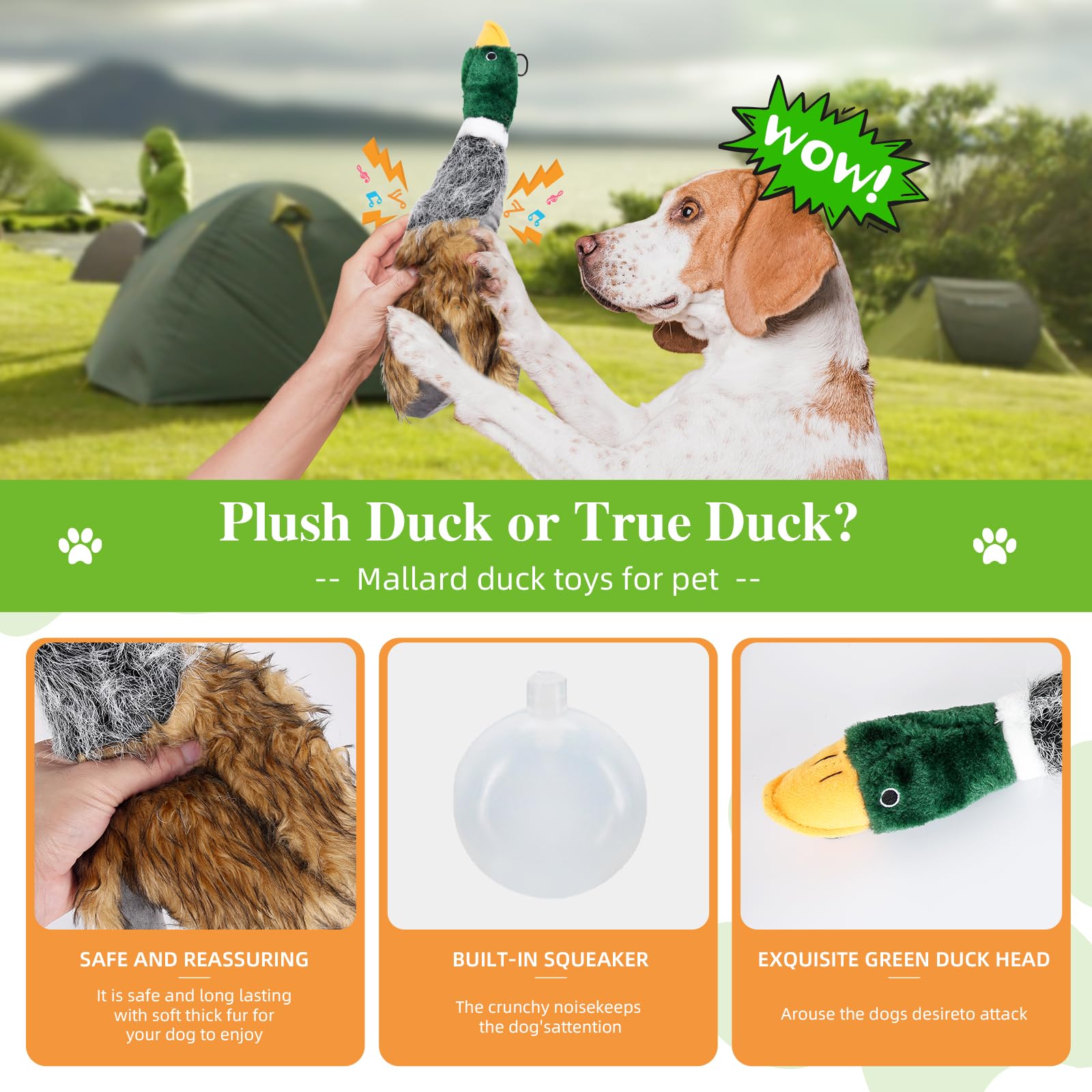 Wangstar Squeaky Dog Toy For Puppy Dogs Toys To Keep Them Busy Mallard Duck Stuffed Dog Toys For Medium Small Dogs, 9' Wild Duck