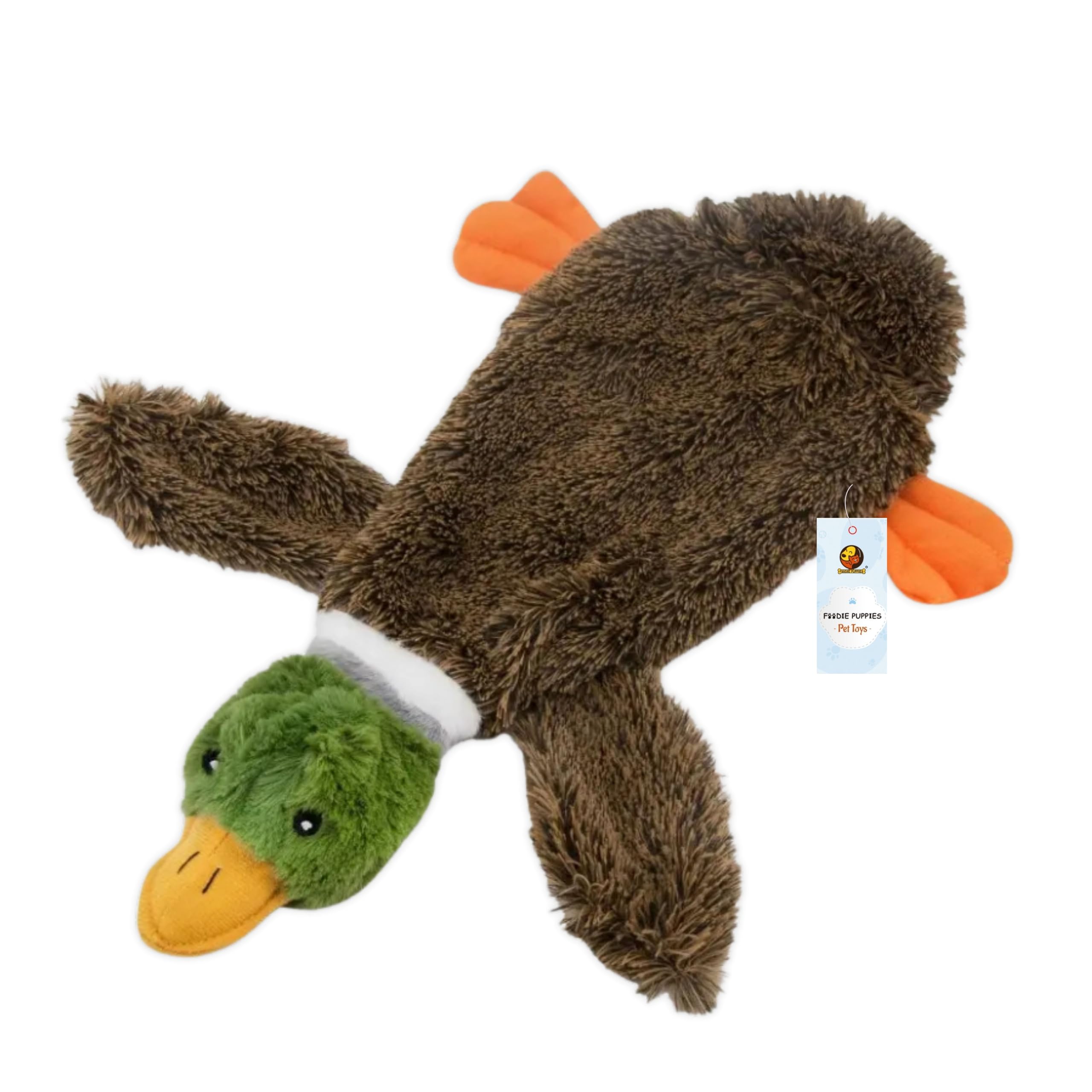 Foodie Puppies Interactive Dog Squeaky Plush Toy  (Wild Duck) | Durable Crinkle Papered, Cotton Stuffed Chew Toy for Teething, 