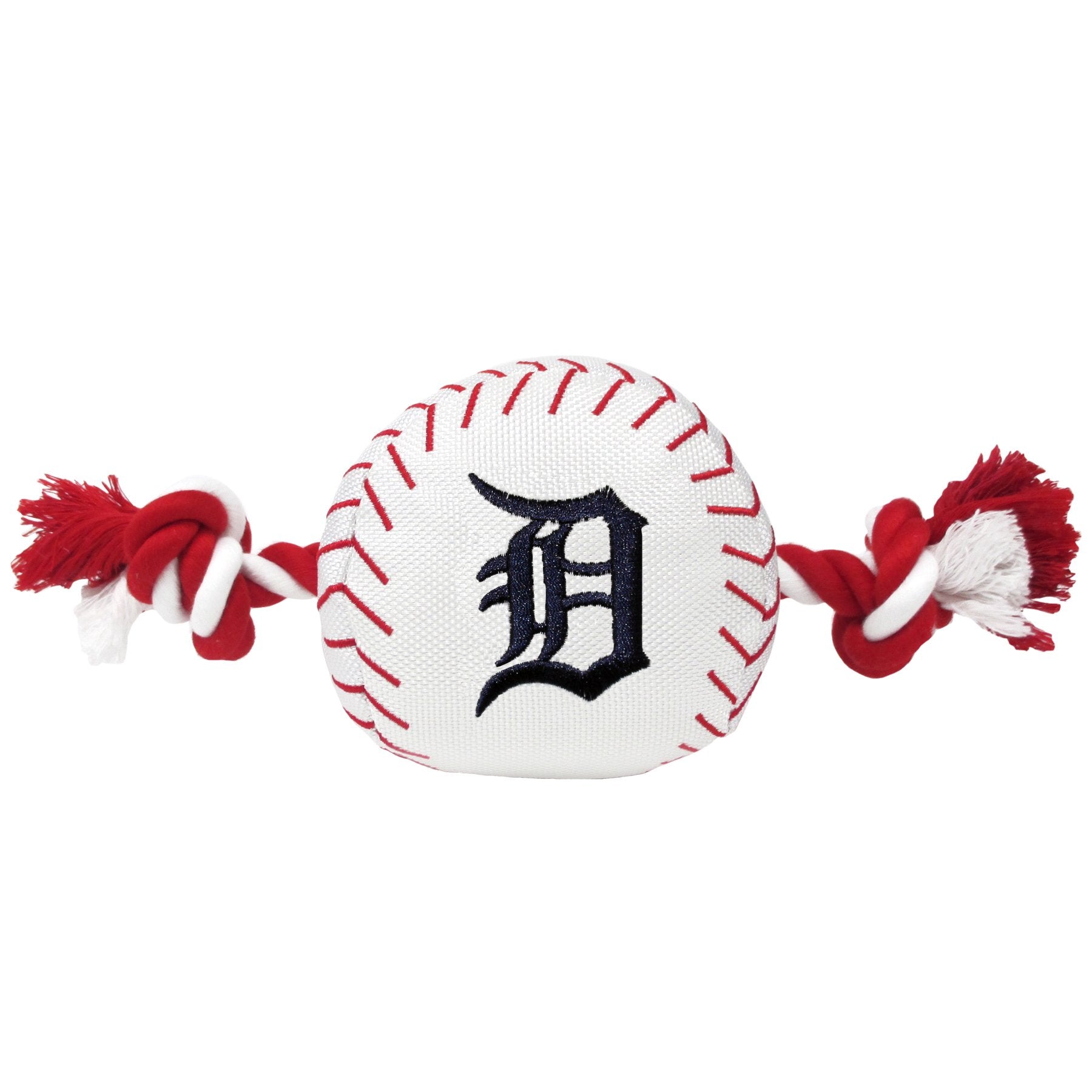 Mlb Detroit Tigers Baseball Rope Toy For Dogs & Cats. Tough Nylon, Sporty Baseball Design, Heavy-Duty Ropes With Inner Squeaker