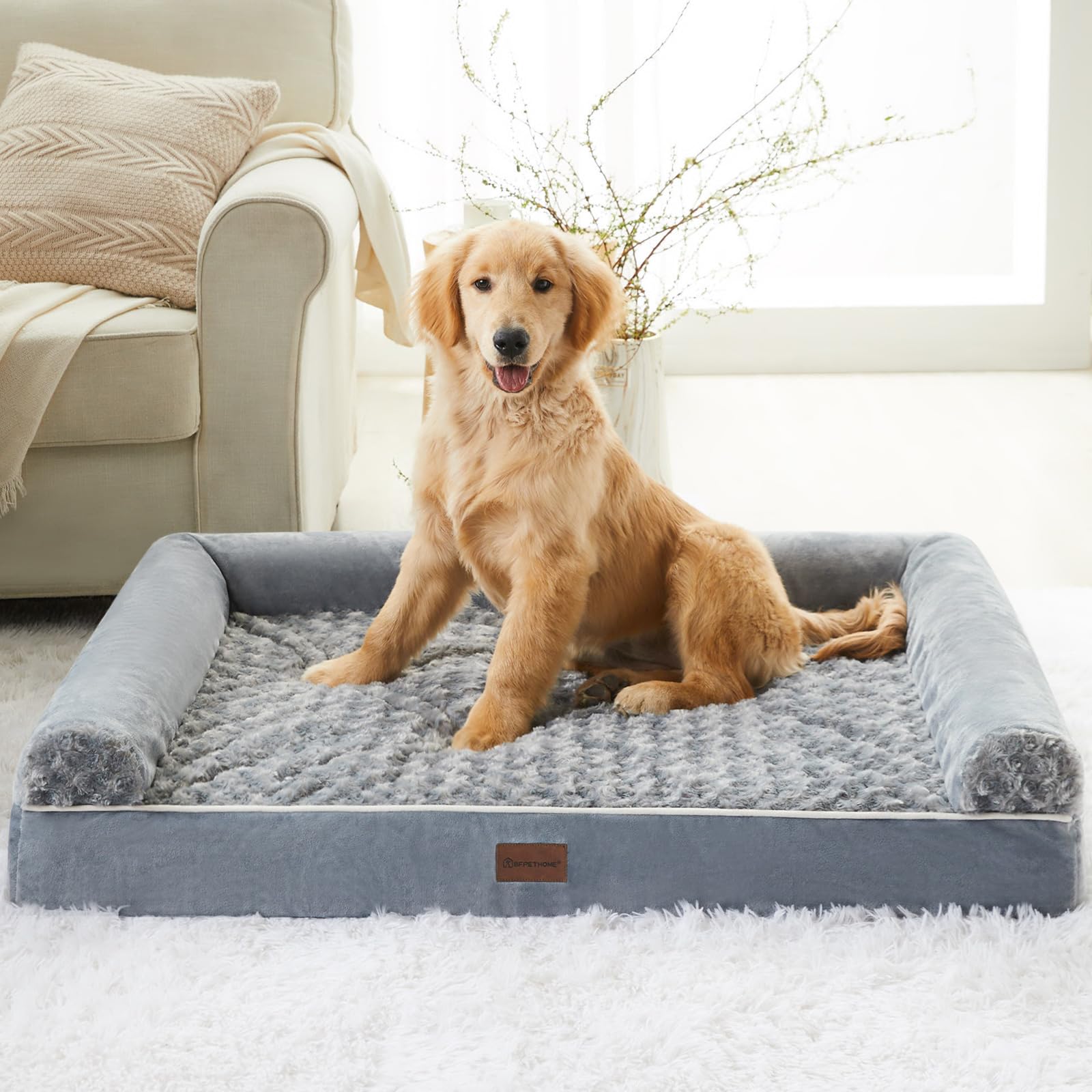 Bfpethome Dog Beds For Large Dogs, Orthopedic Dog Bed For Medium Large Dogs, Egg- Foam Dog Crate Bed (Xl(42 * 30 * 7) Inch, Grey
