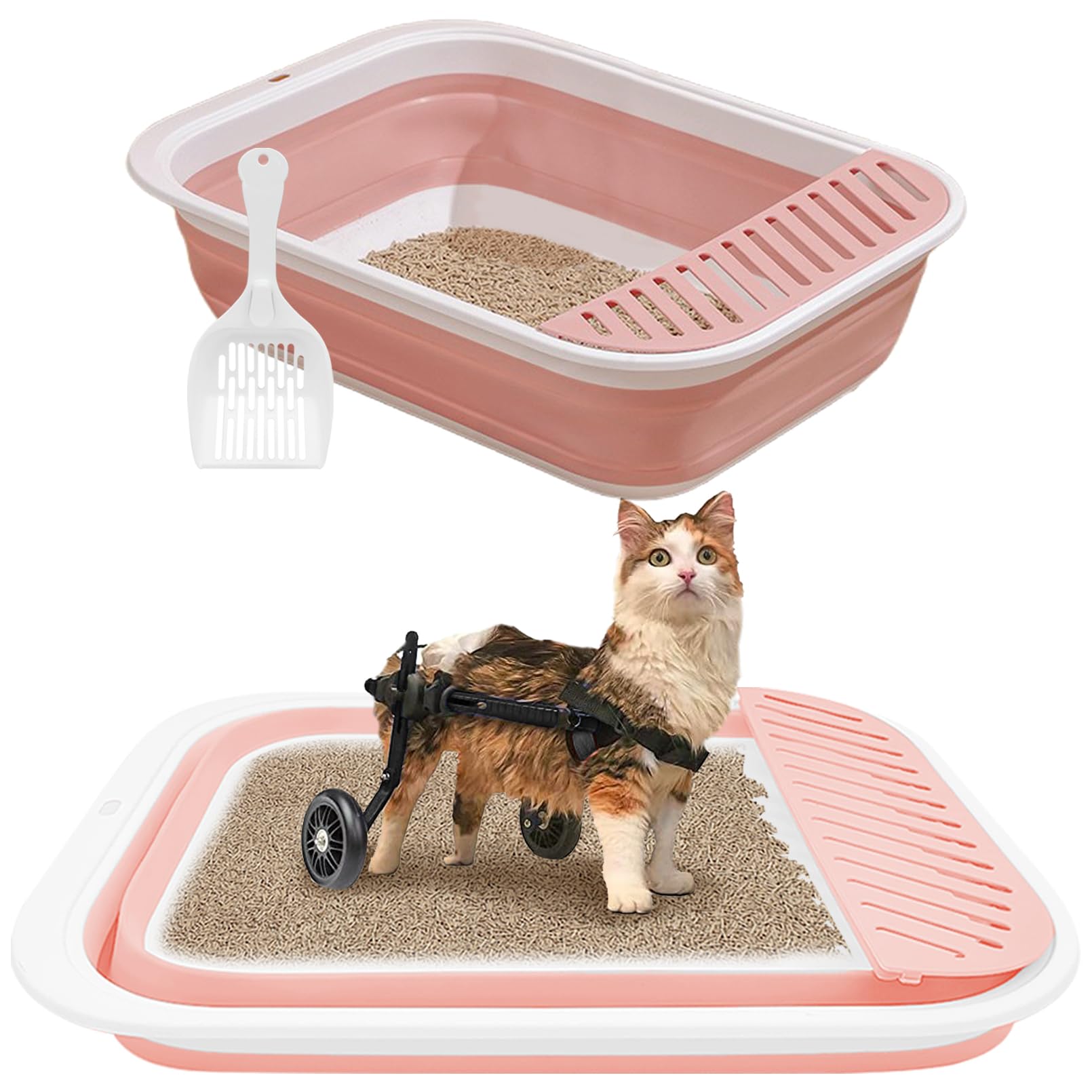 Bnosdm Senior Cat Litter Box Low Entry Kittens Travel Litter Box With Scoop Open Collapsible Shallow Cats Potty Pan Foldable Pet