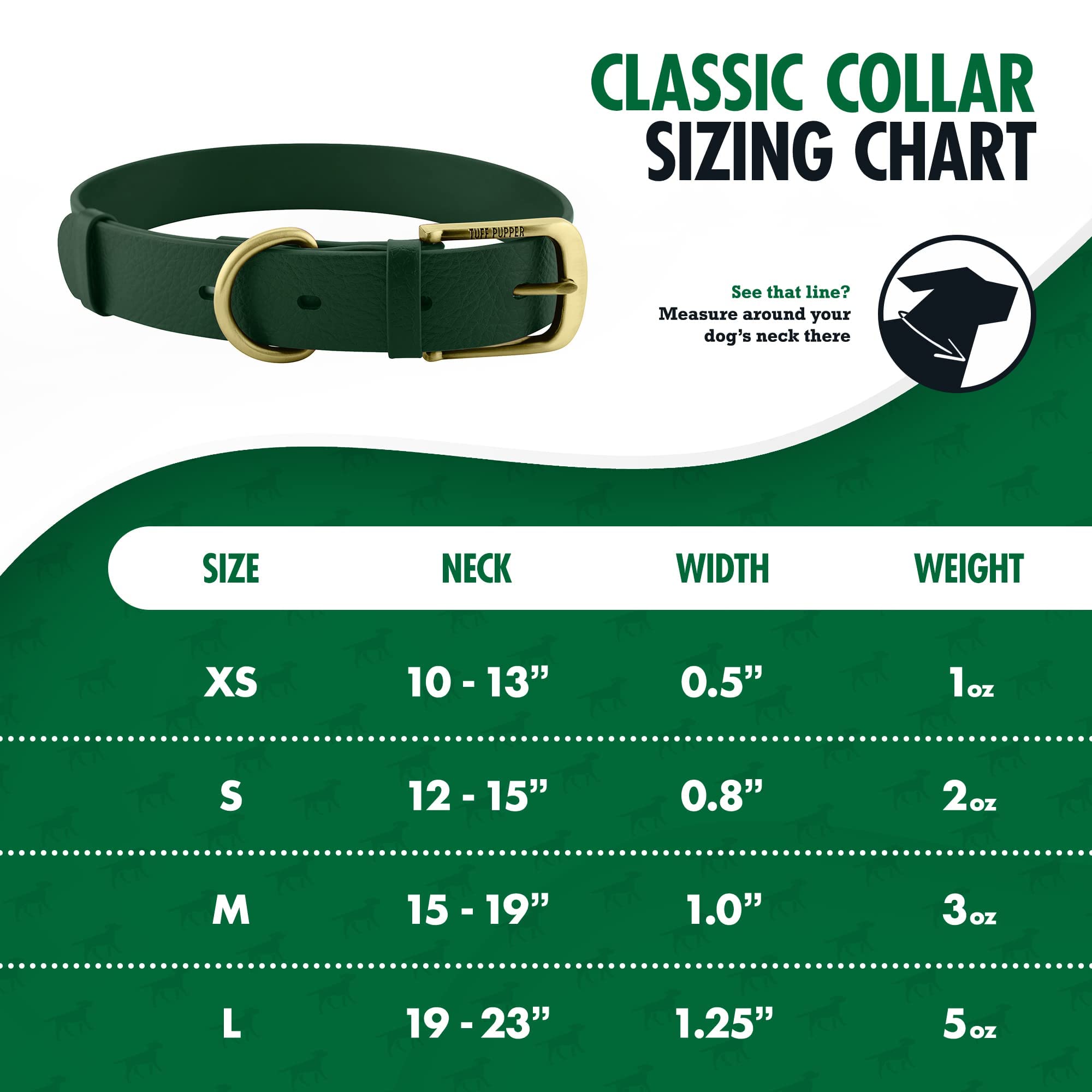 Tuff Pupper Classic Heavy Duty Dog Collar | 10X Stronger Than Leather | 100% Waterproof & Odor Proof Dog Collar | Tough Rust-Proof All Metal Hardware | Lifetime Replacement Guarantee