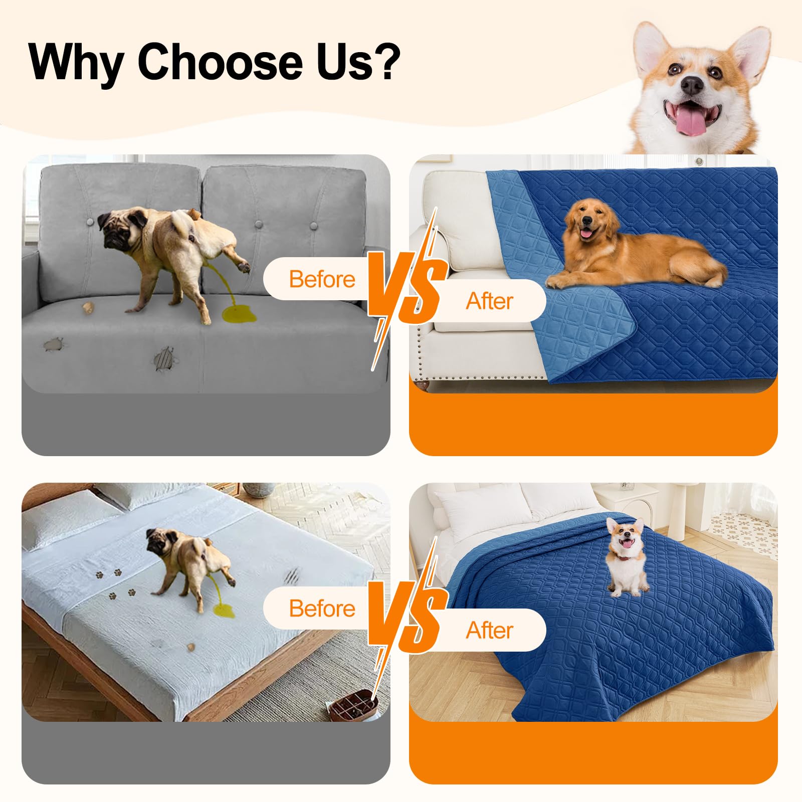 Smiry Waterproof Dog Blanket, 82X102 Inch Soft Pet Bed Cover Reversible, Washable Sofa Couch Furniture Protector For Small Mediu