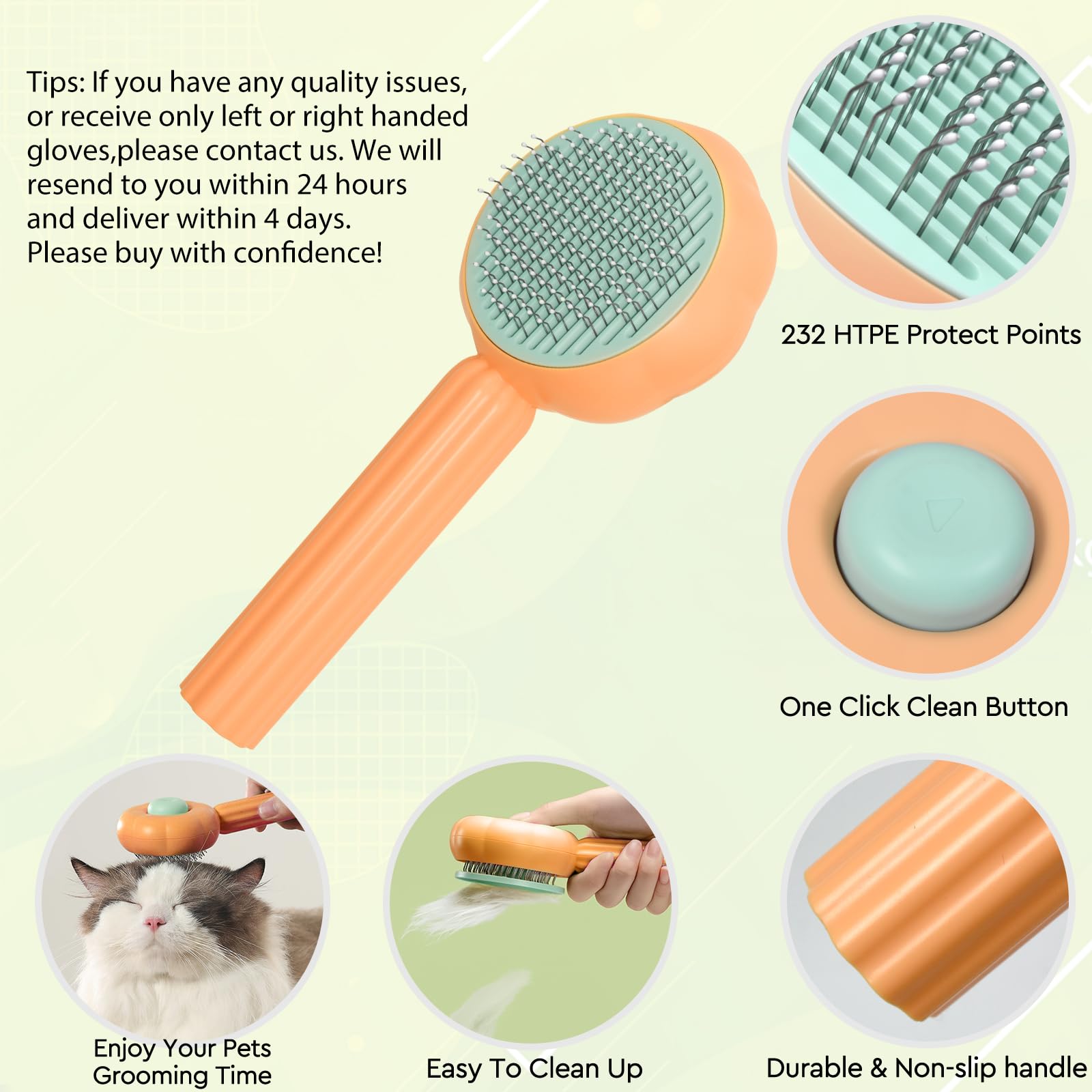 Gjease Cat Grooming Glove Brush,Self-Cleaning Slicker Pet Brush For Short And Long Haired Pets,Dog Bath Brush For Shedding And G