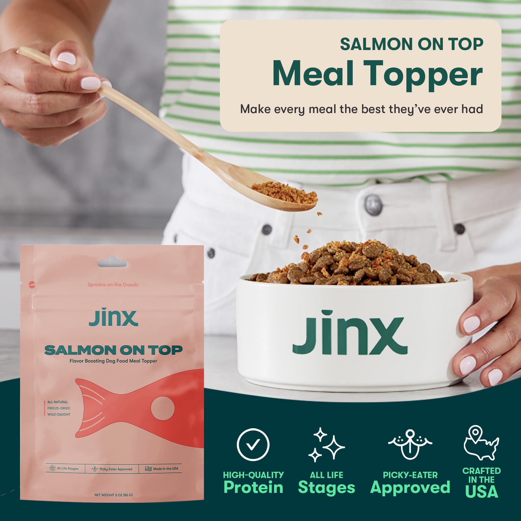 Jinx Premium Freeze-Dried Dog Food Toppers, Salmon on Top - Healthy & Natural Meal Toppers for Dogs with Real Chicken with Real