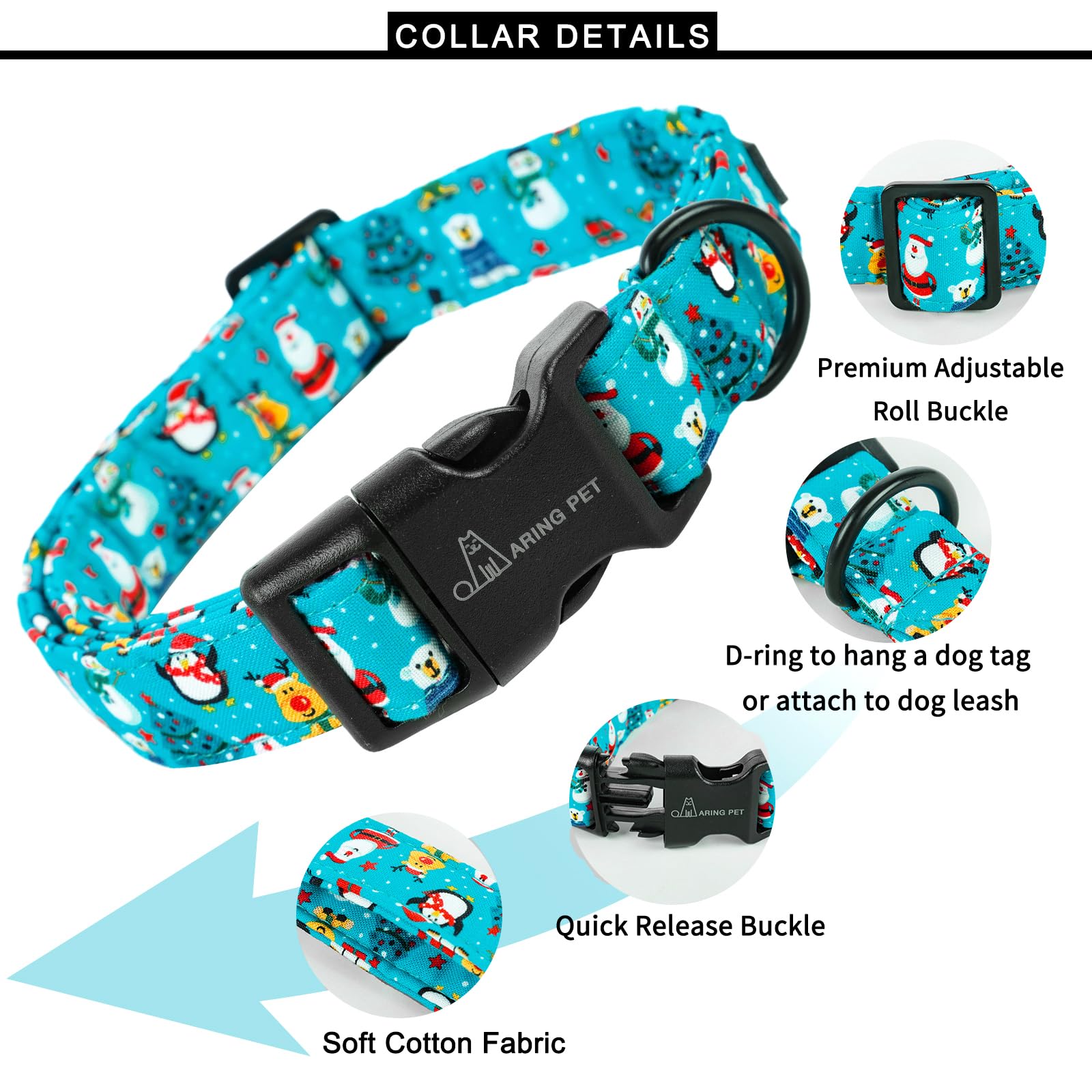 Aring Pet Christmas Dog Collar-Cute Cotton Lightweight Dog Collars, Adjustable Christmas Party Pet Collars Puppy Collar With Qui
