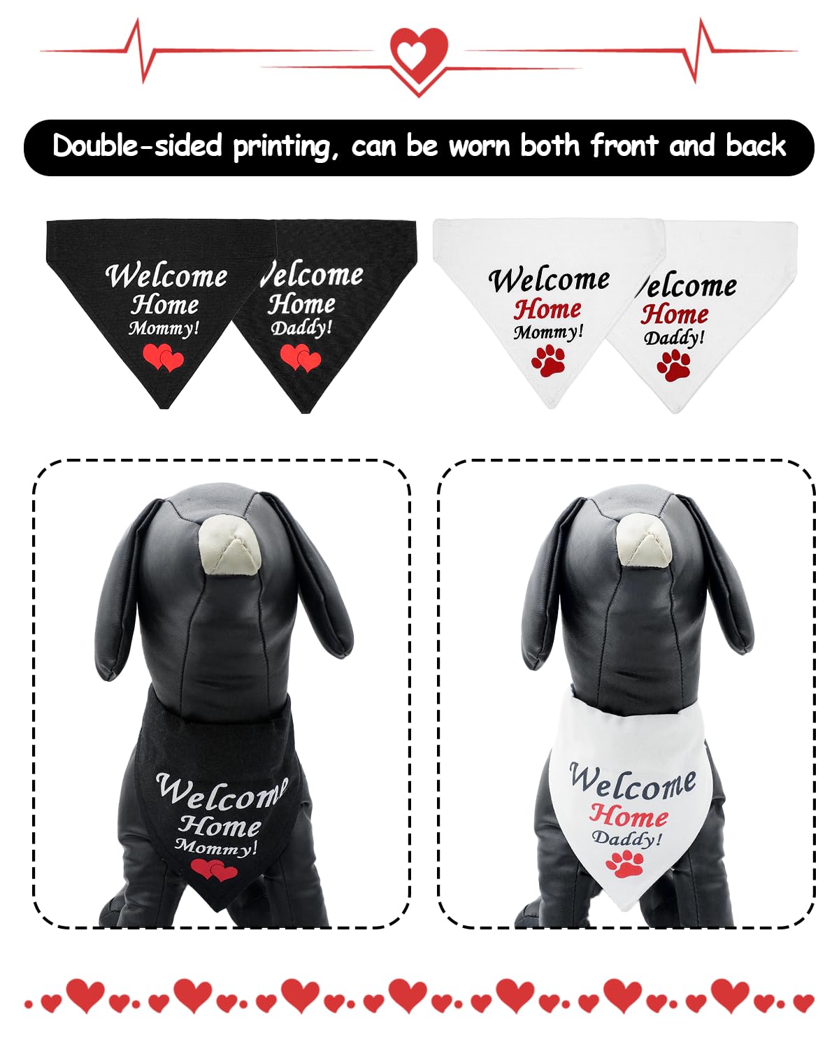 Pet Show 2 Pack Welcome Home Daddy Mommy Dog Bandanas For Small Medium Dogs Reversible Slip On Bibs White Black Washable Scarf S