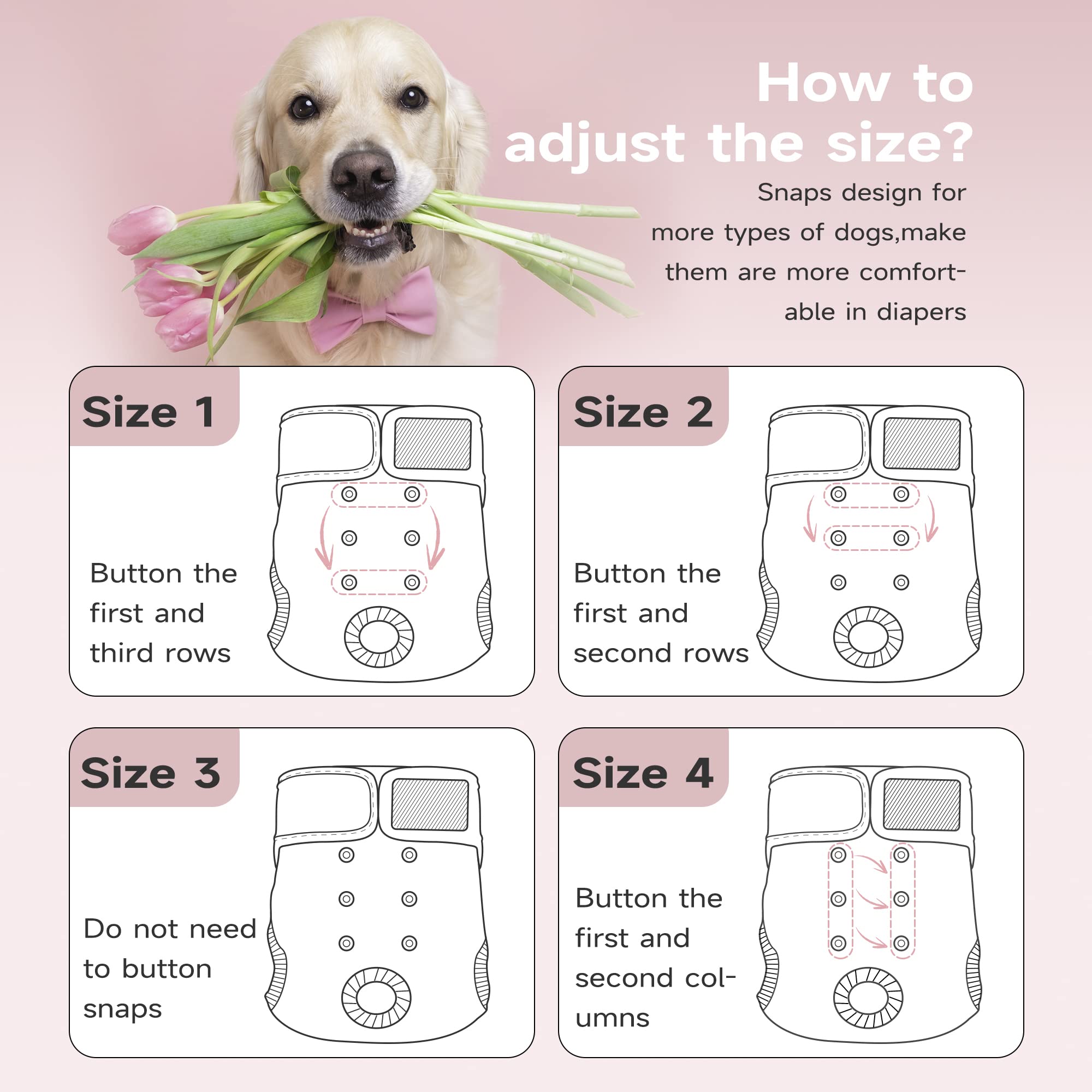 Paw Legend Washable Reusable Female Dog Diapers - No Leak Doggie Diapers For Heat Cycle (3 Pack,Large)