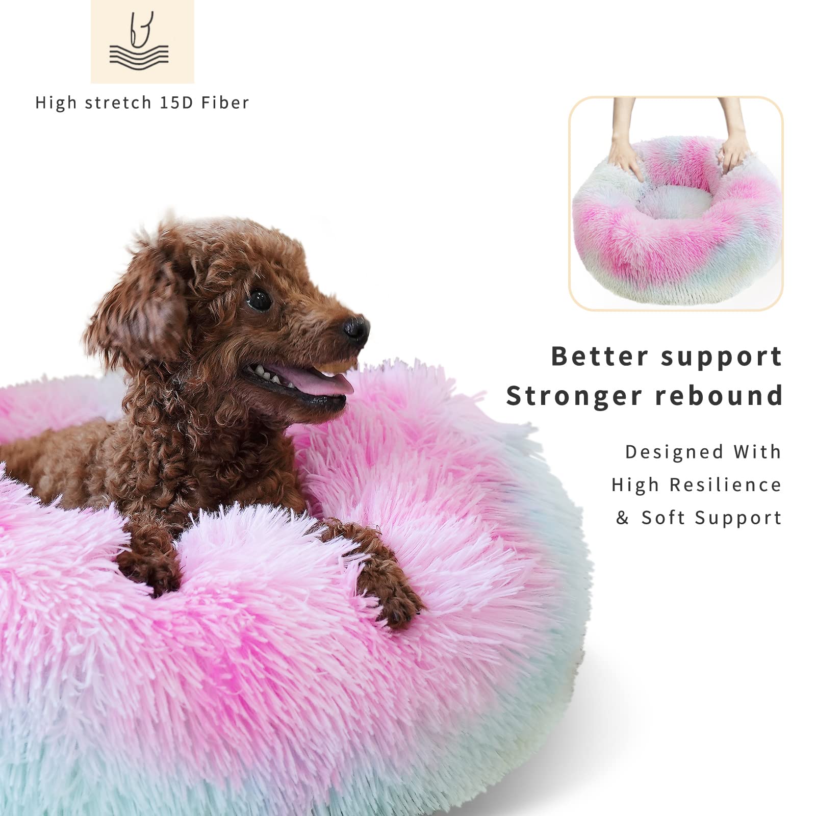 nononfish Puppy Bed for Calming Dog 19Inches Peach Anti-Anxiety Donut Bed for Small Size Dogs Washable Fits up to 15 lbs Pets