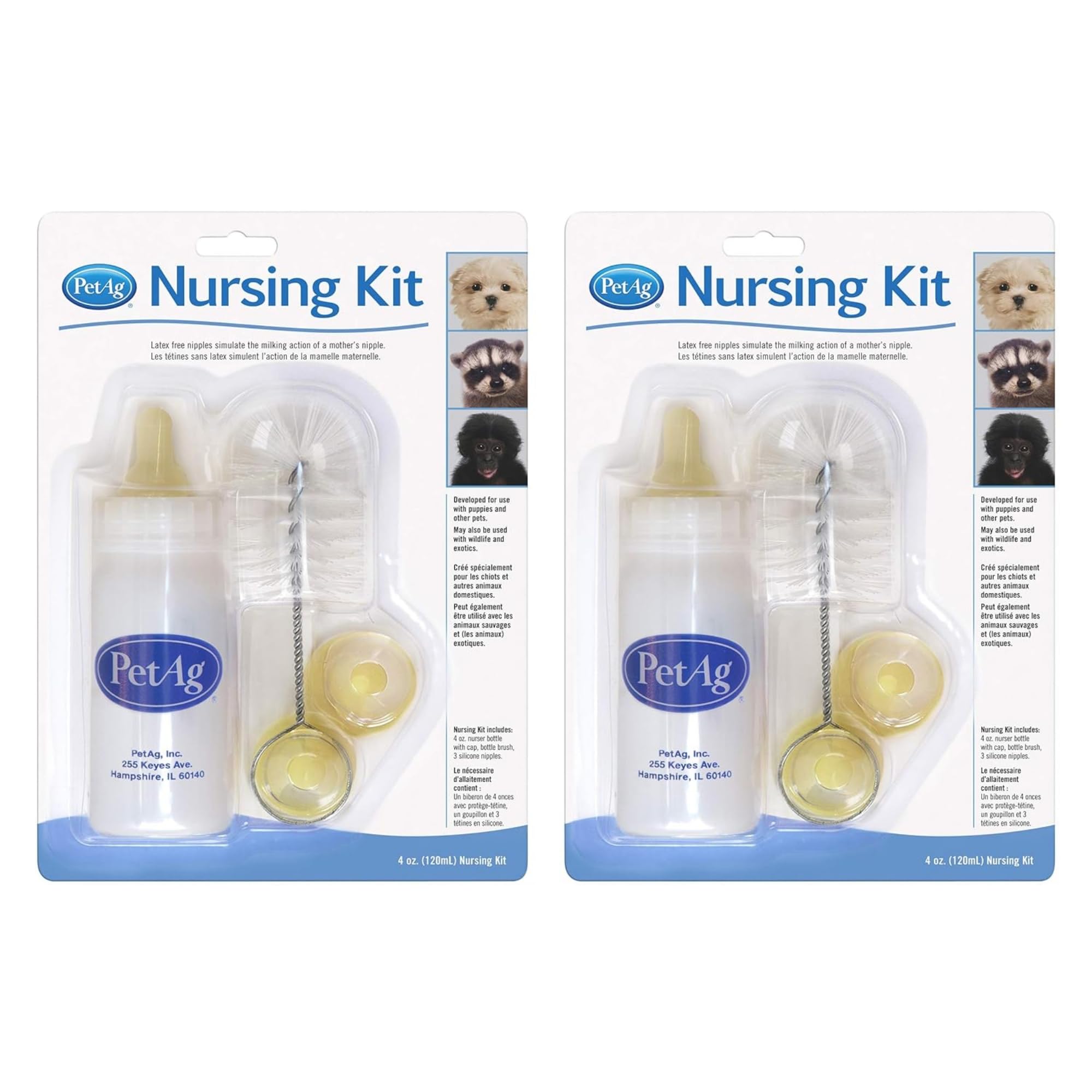 Pet-Ag Nursing Kit - 4 oz, Pack of 2 - Promotes the Natural Feeding of Liquids to Baby Animals - Each Kit Includes 4 oz. Bottle 