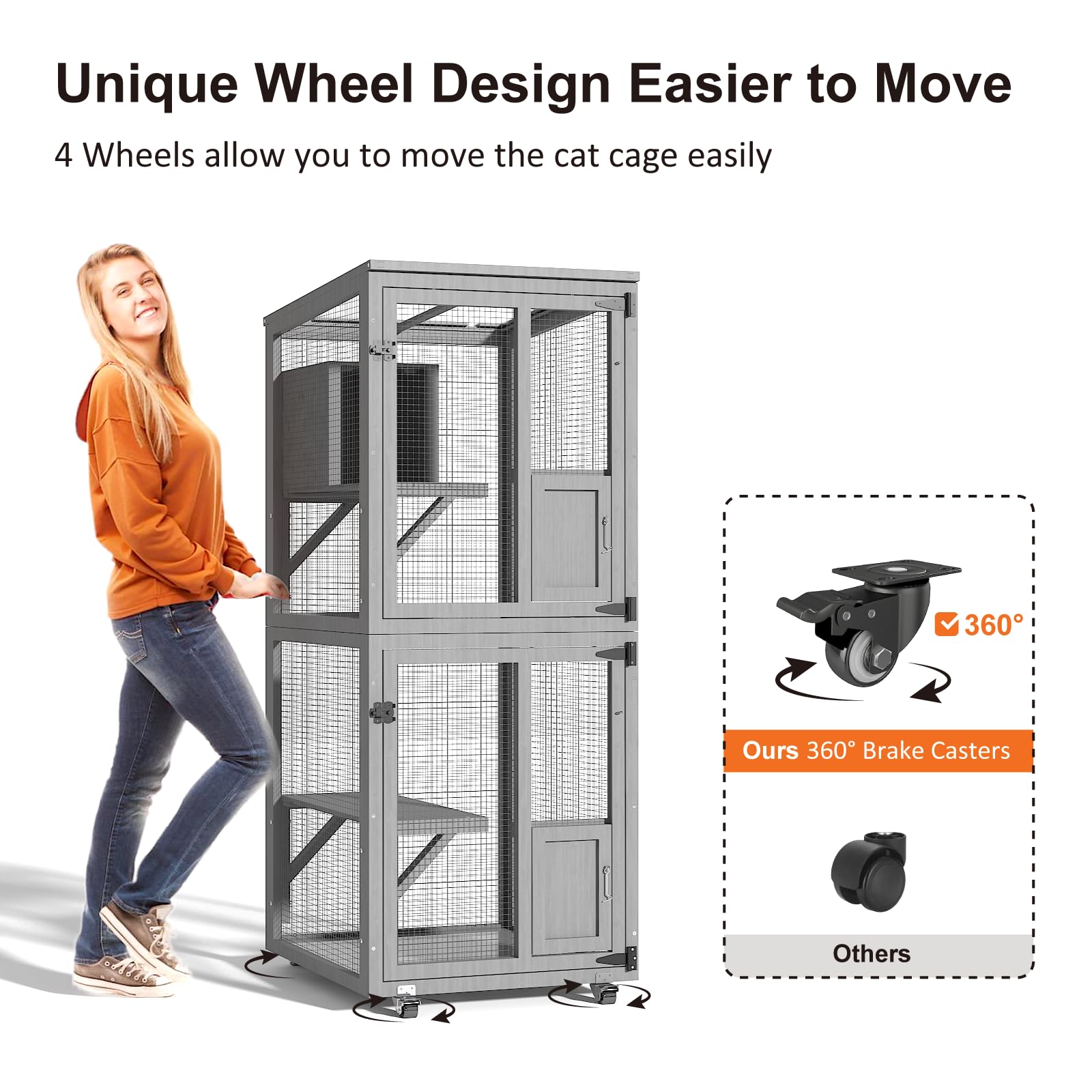 Timhaka Cat Catio Outdoor Enclosure, 4 Tiers Cat Playen Catio With Wheels, Resting Box, Sunshine Panel Waterproof Roof, Large Pe