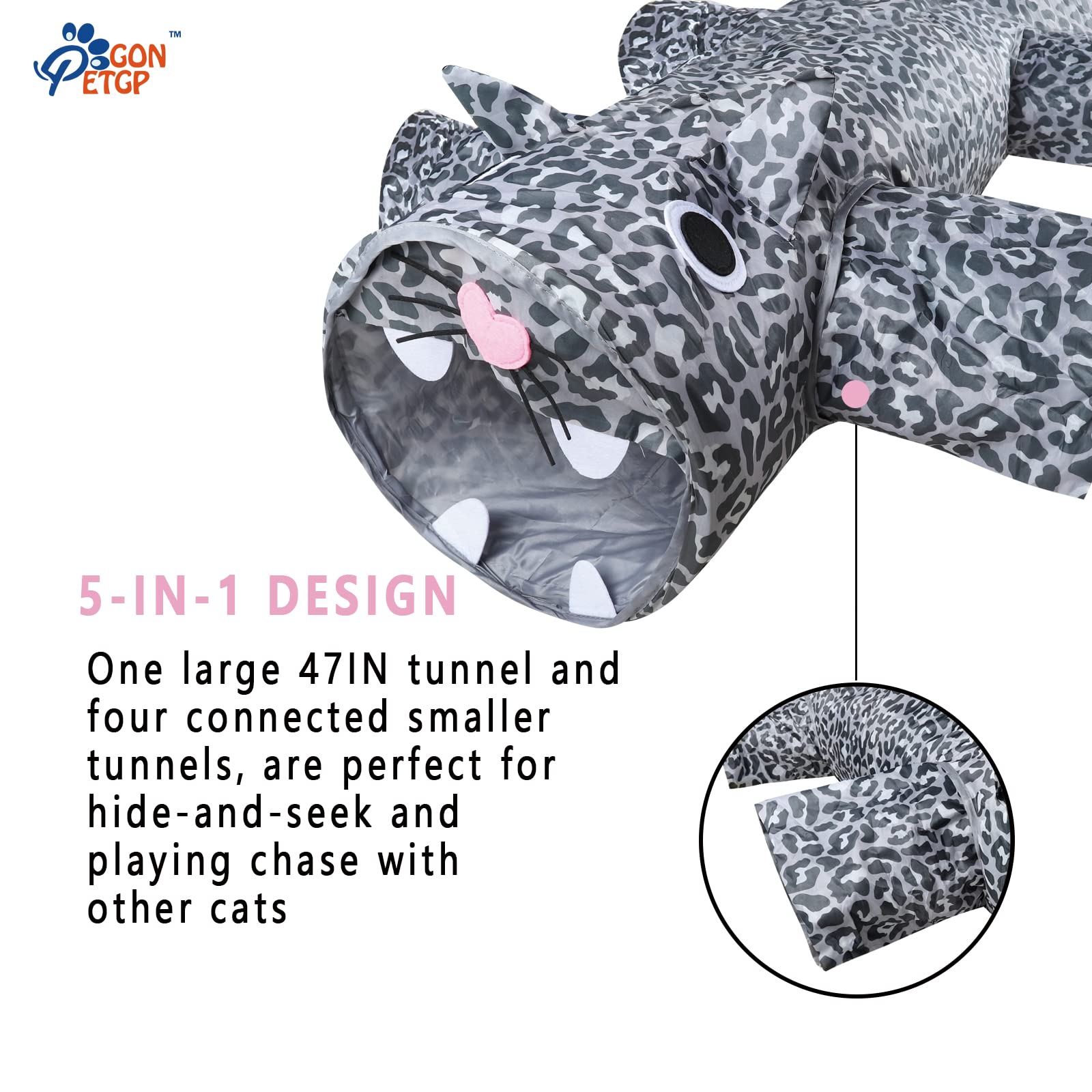 Gonpetgp Cat Tunnel For Indoor Cats Large, Pet Cat Tunnels Tube Collapsible Interactive Crinkle Cats Toys Maze, Exercising Hunti