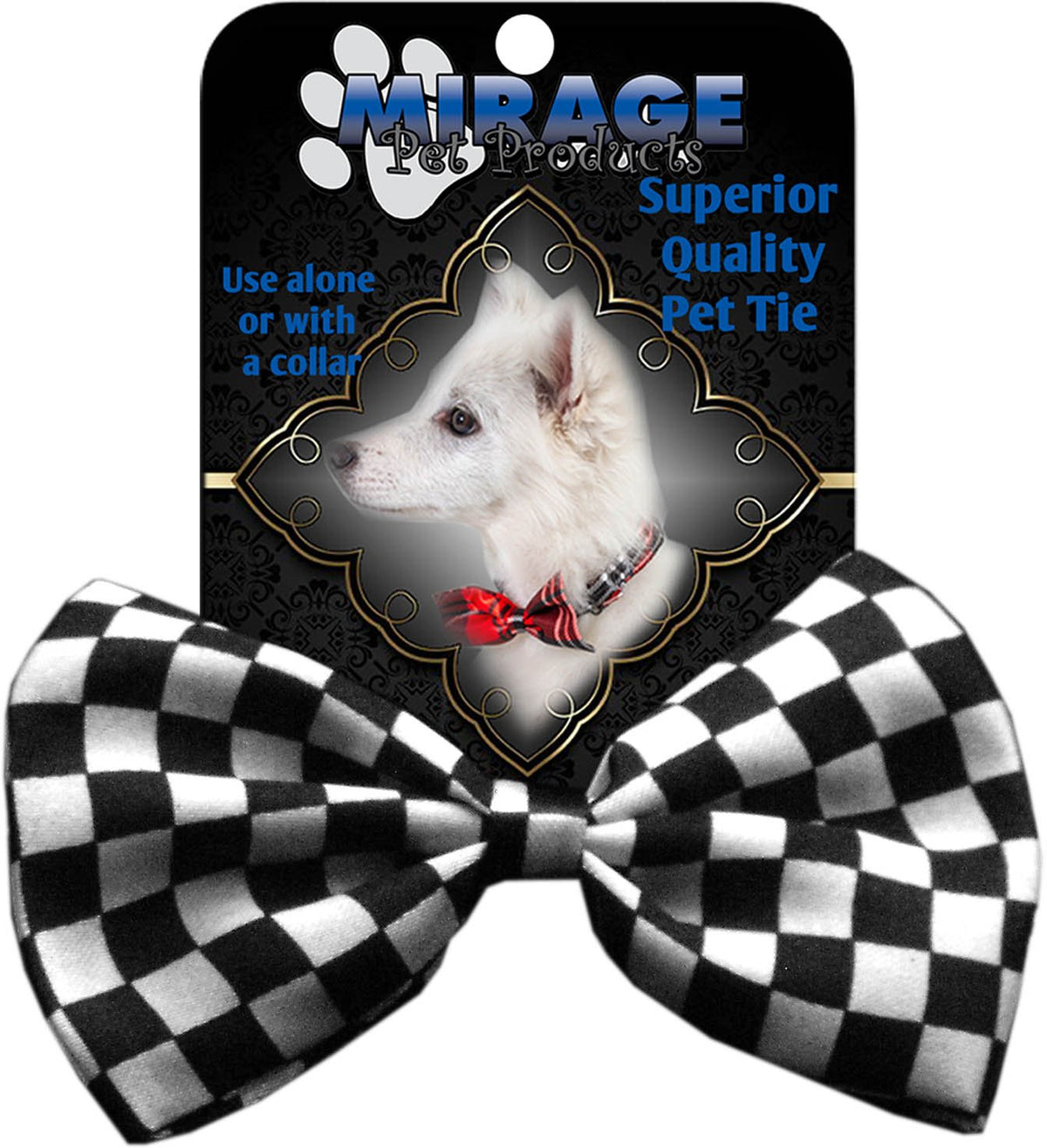 Pet, Dog and Cat Bow Ties, &quot;Checkered&quot; *Choose from Red or Black Checkered!* Elastic Band Black Checkered