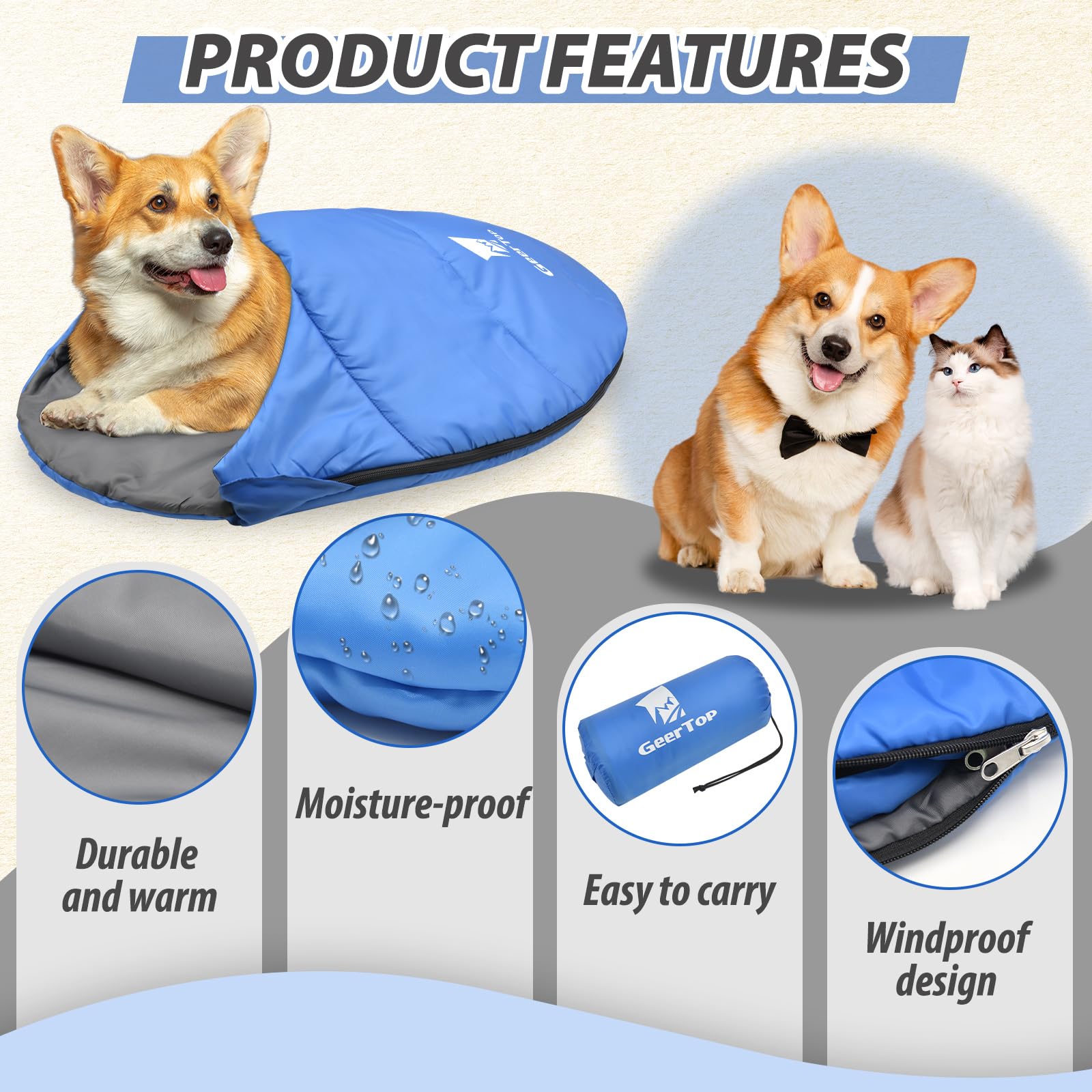 Geertop Dog Sleeping Bag Durable Packable Pet Sleeping Bed Comfortable Washable, Portable Pet Bed For Cats And Small Dogs - Dog