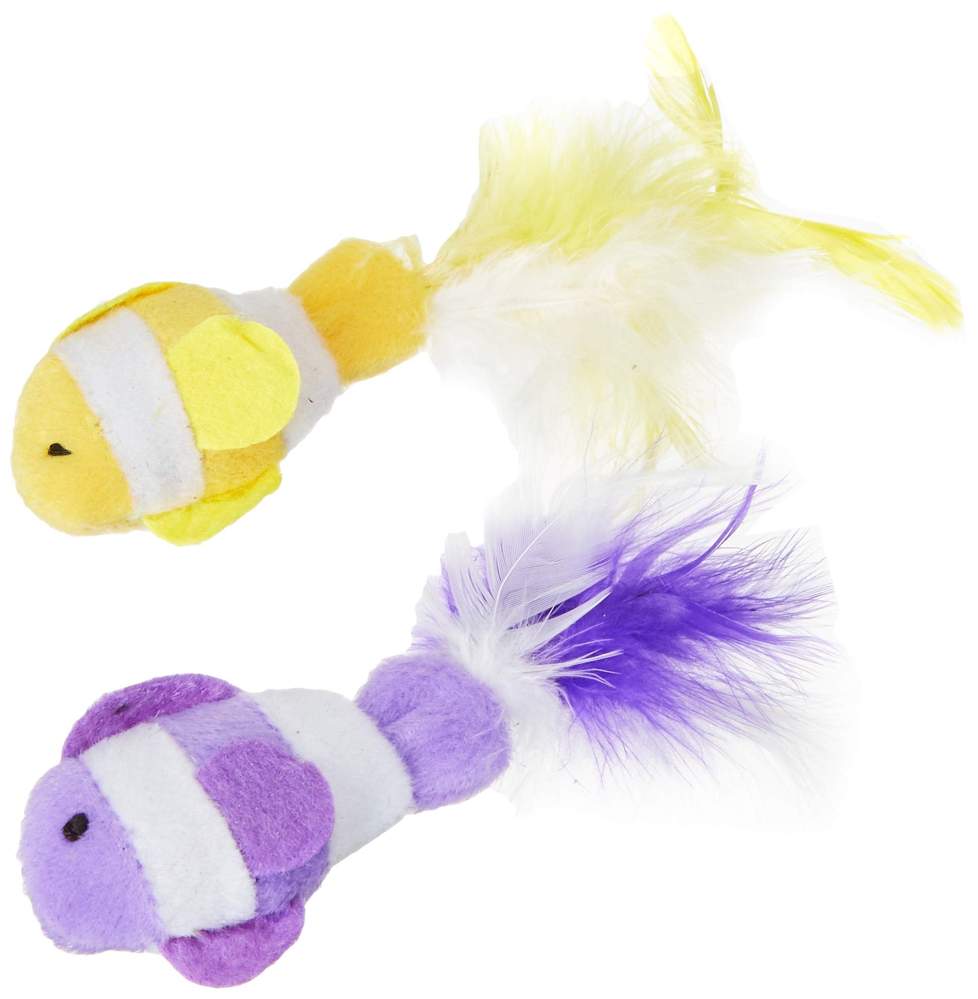Multipet 4.5 Inch Catnip Clown Fish with Feather Tails, Colors Vary (Two Fish)
