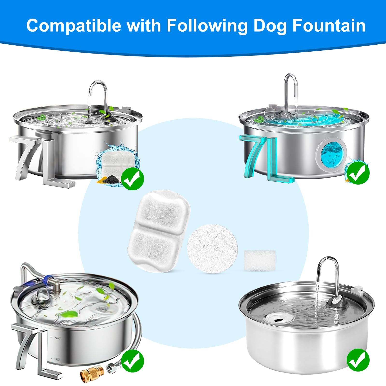 8 Sets Dog Water Fountain Filters, Dog Water Filter Replacement For Large Dogs, Pet Water Filter Compatible With Oneisall 7L/230