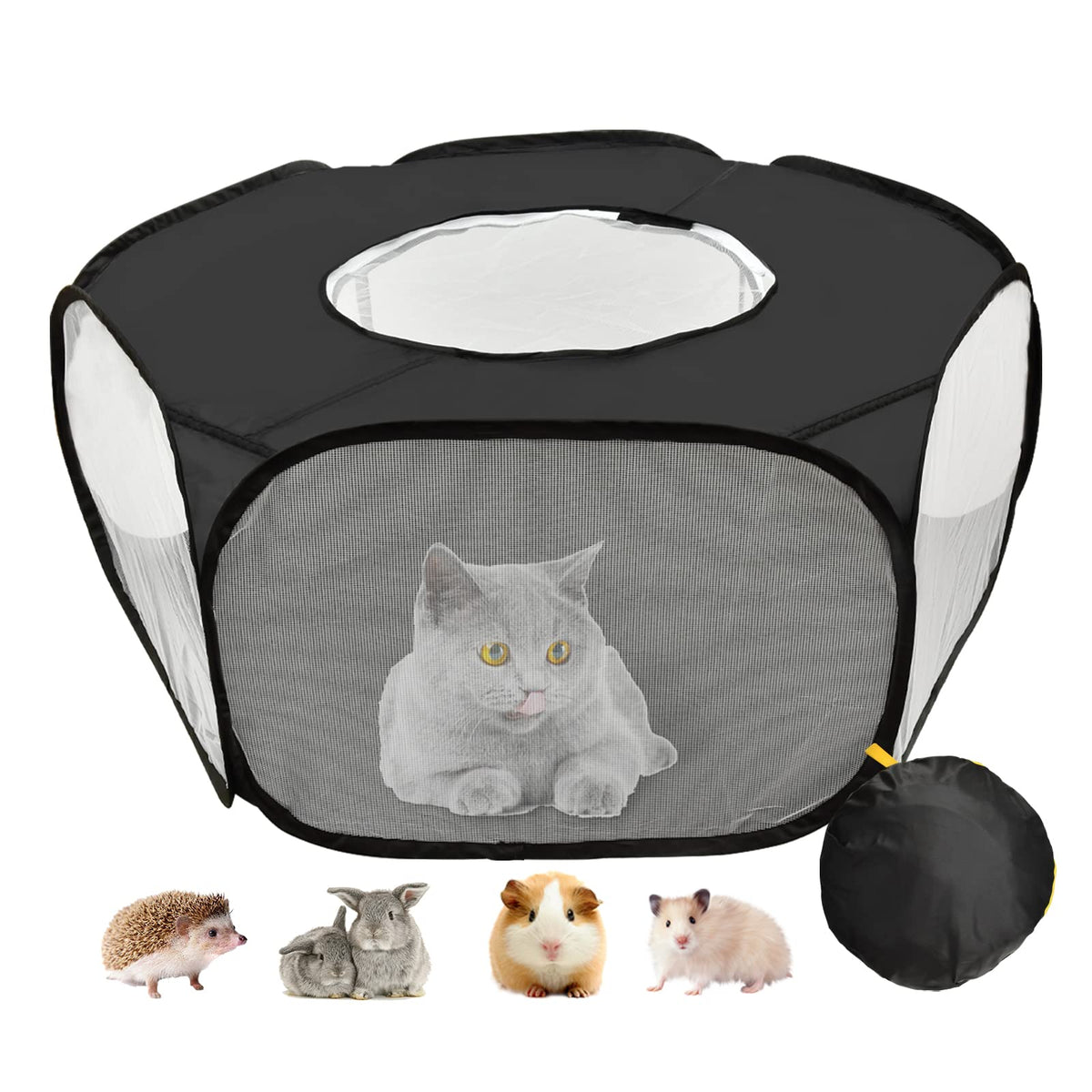 Jimejv Guinea Pig Playpen, Waterproof Small Animals Playpen With Anti Escape Cover Portable Cat Playpen Breathable Indoor/Outdoor Yard Exercise Cage Tent For Hamster Puppy Chinchillas Rabbits(Black)