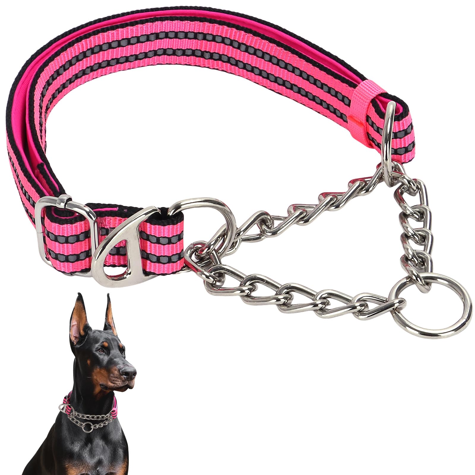 Martingale Collar For Large Dogs,Pink Reflective Collar With Night Safety Design For Large/Medium Xl Xxl Female Dogs Secure Pet 